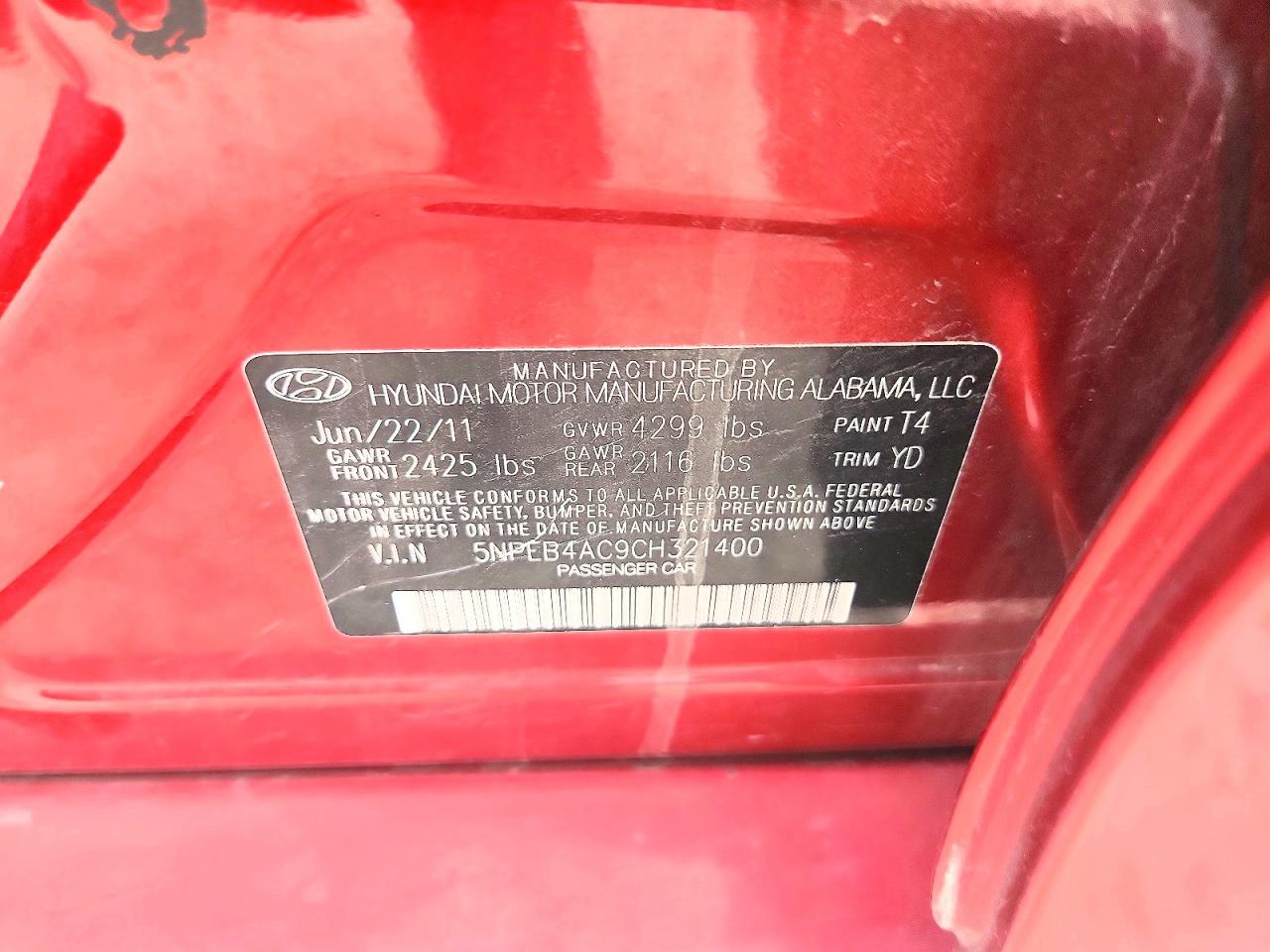 2012 Hyundai Sonata Gls Red vin: 5NPEB4AC9CH321400