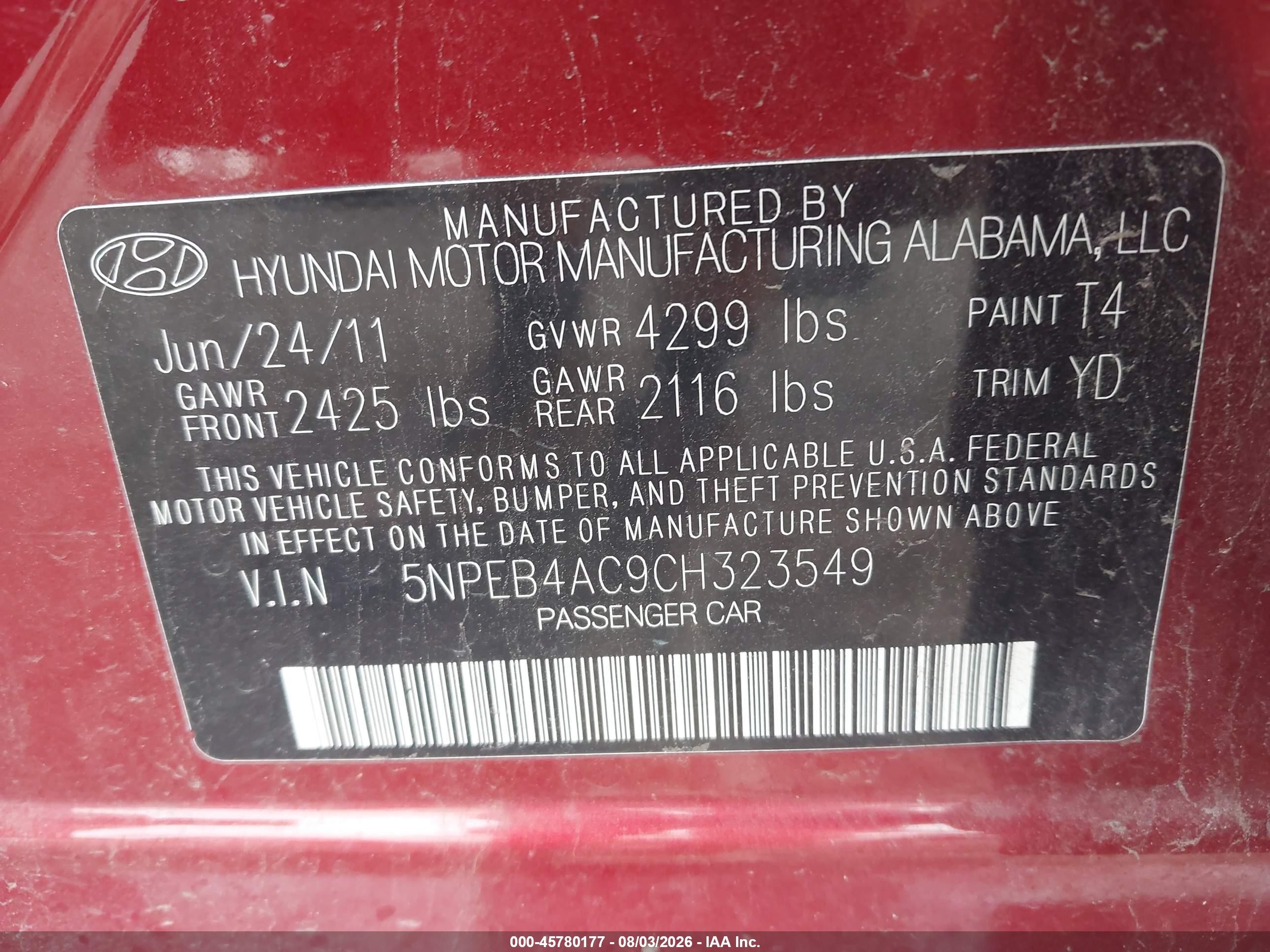 2012 Hyundai Sonata Gls Red vin: 5NPEB4AC9CH323549