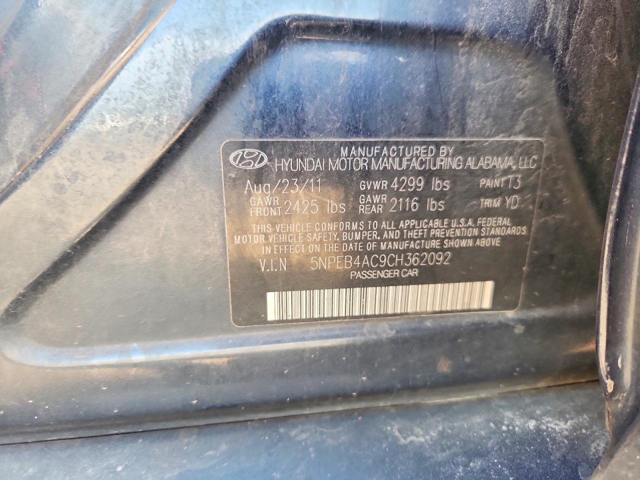 2012 Hyundai Sonata Gls Blue vin: 5NPEB4AC9CH362092
