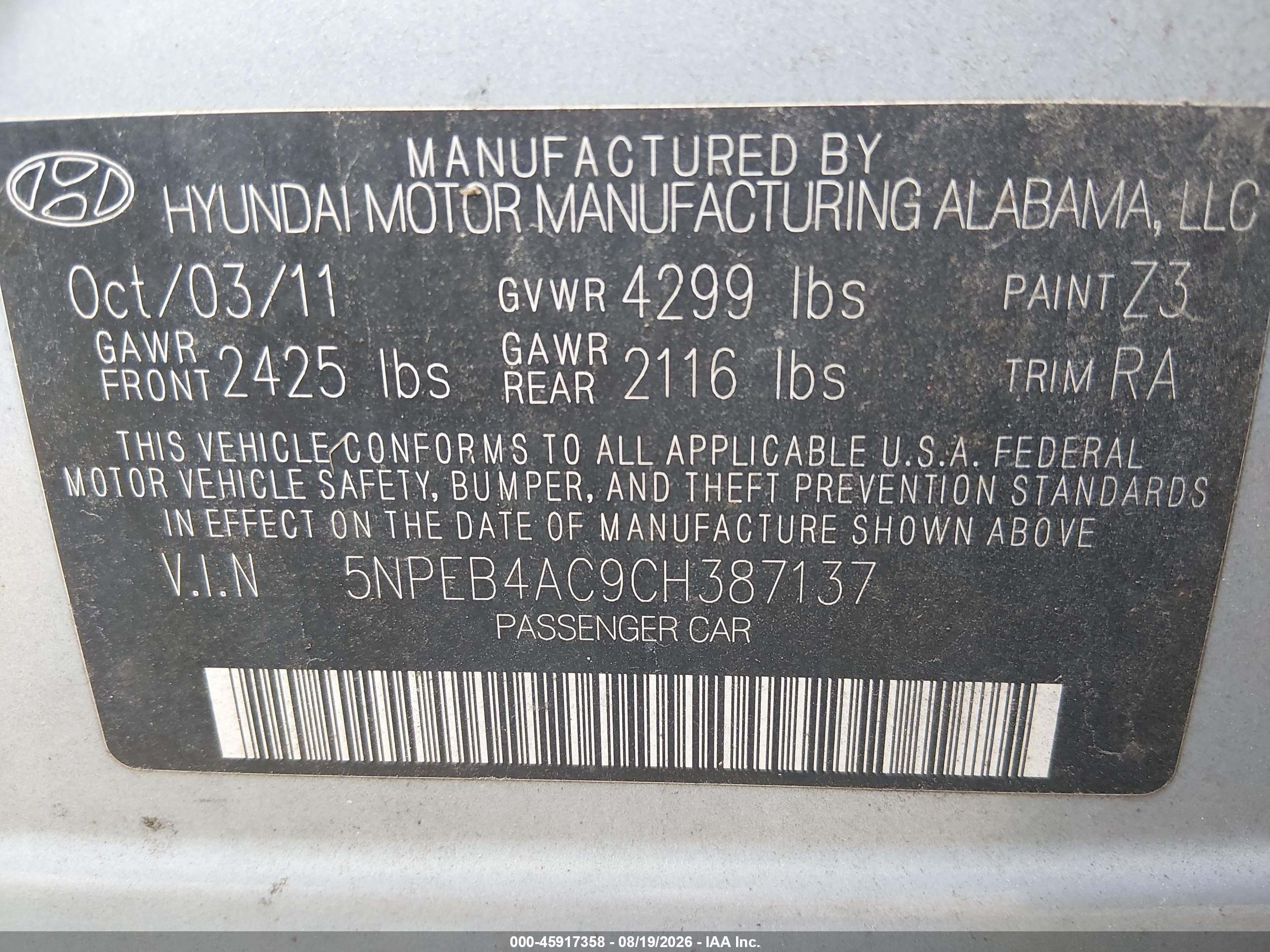2012 Hyundai Sonata Gls Blue vin: 5NPEB4AC9CH387137