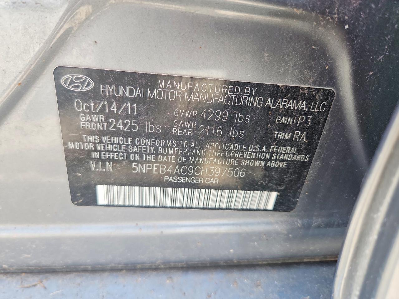 2012 Hyundai Sonata Gls Gray vin: 5NPEB4AC9CH397506