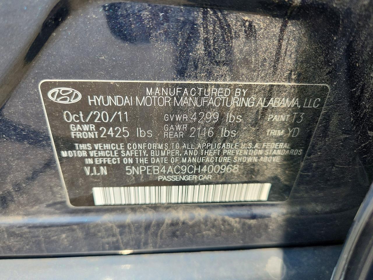 2012 Hyundai Sonata Gls Blue vin: 5NPEB4AC9CH400968