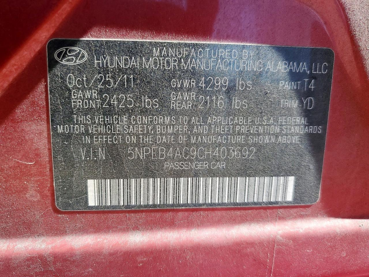 2012 Hyundai Sonata Gls Maroon vin: 5NPEB4AC9CH403692