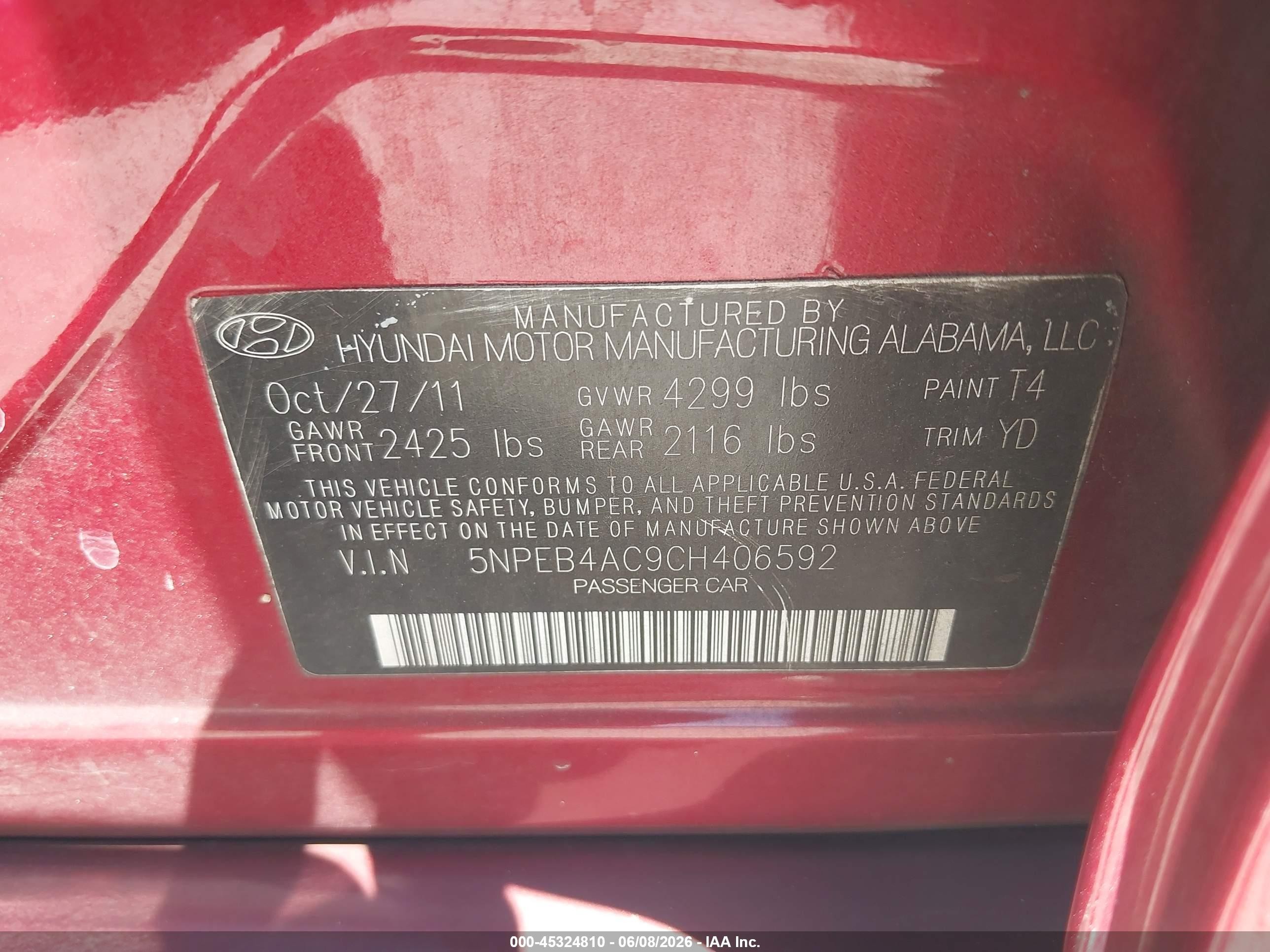 2012 Hyundai Sonata Gls Red vin: 5NPEB4AC9CH406592