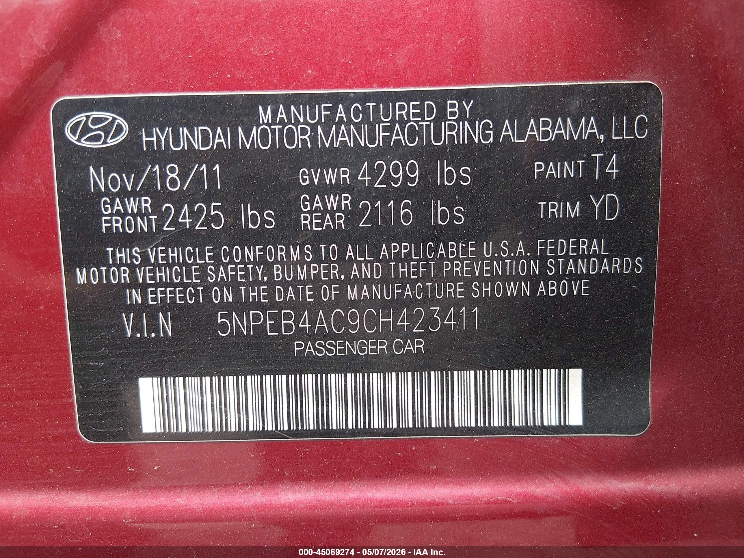 2012 Hyundai Sonata Gls Red vin: 5NPEB4AC9CH423411
