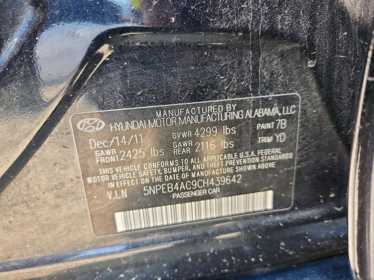 2012 Hyundai Sonata Gls Blue vin: 5NPEB4AC9CH439642