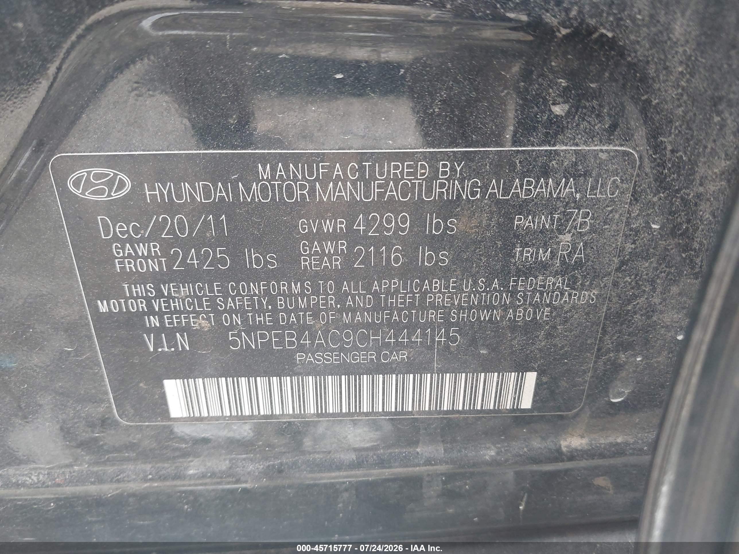 2012 Hyundai Sonata Gls Black vin: 5NPEB4AC9CH444145