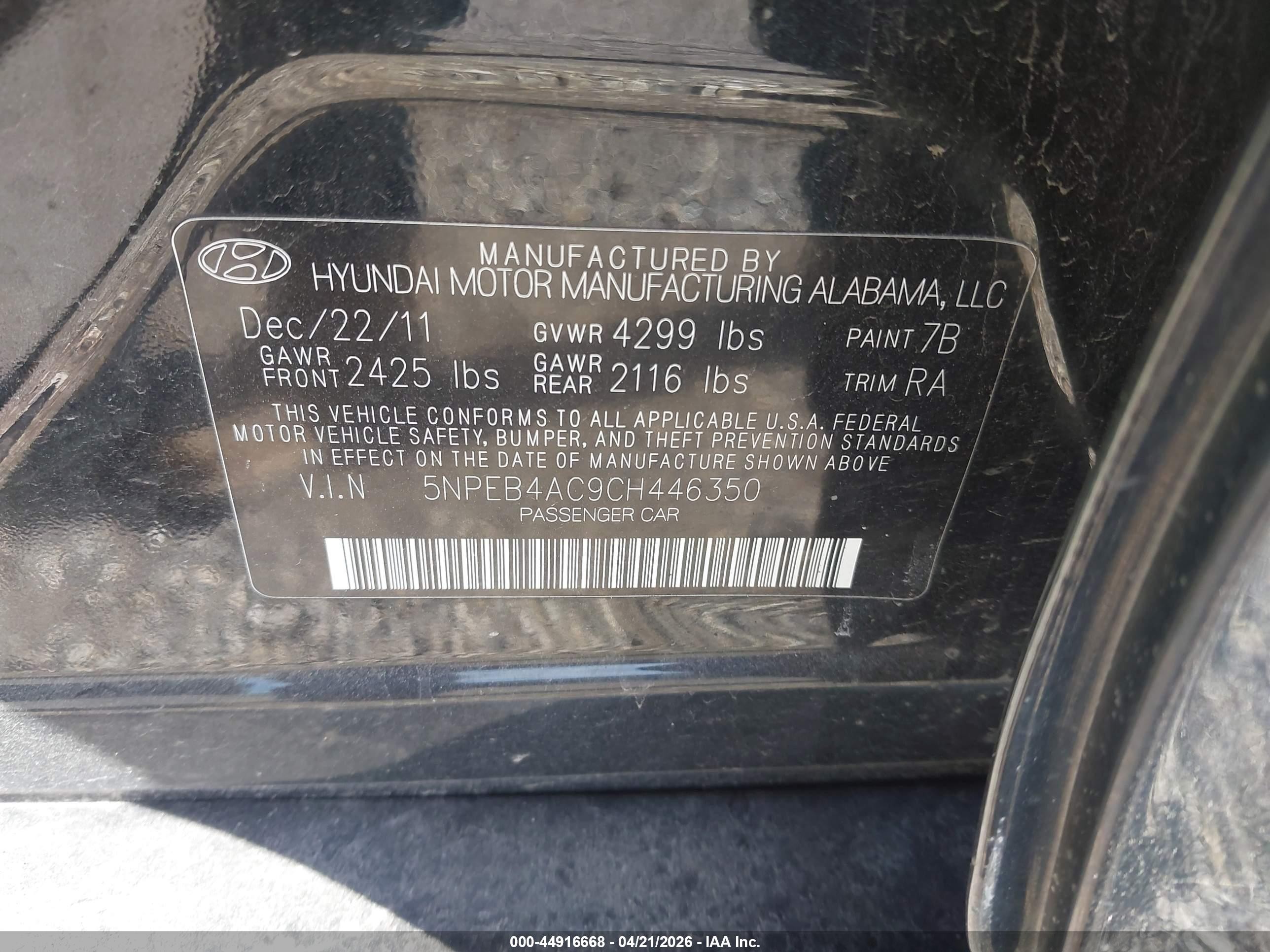 2012 Hyundai Sonata Gls Black vin: 5NPEB4AC9CH446350