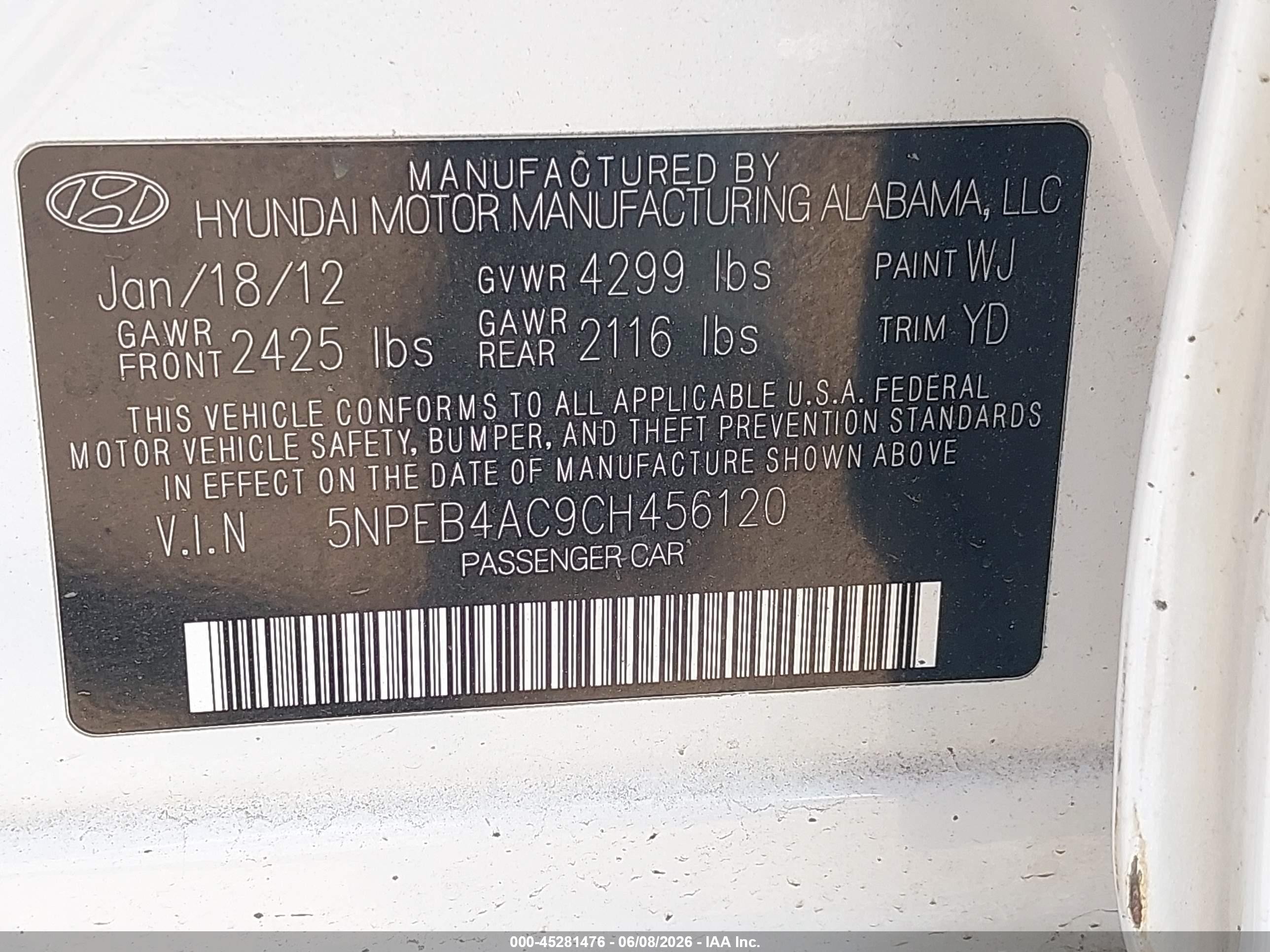 2012 Hyundai Sonata Gls Белый vin: 5NPEB4AC9CH456120