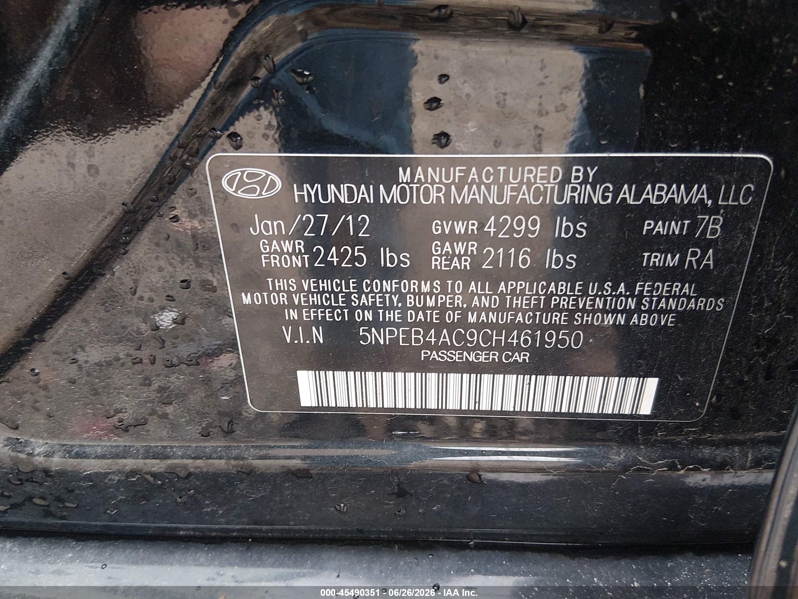 2012 Hyundai Sonata Gls Black vin: 5NPEB4AC9CH461950