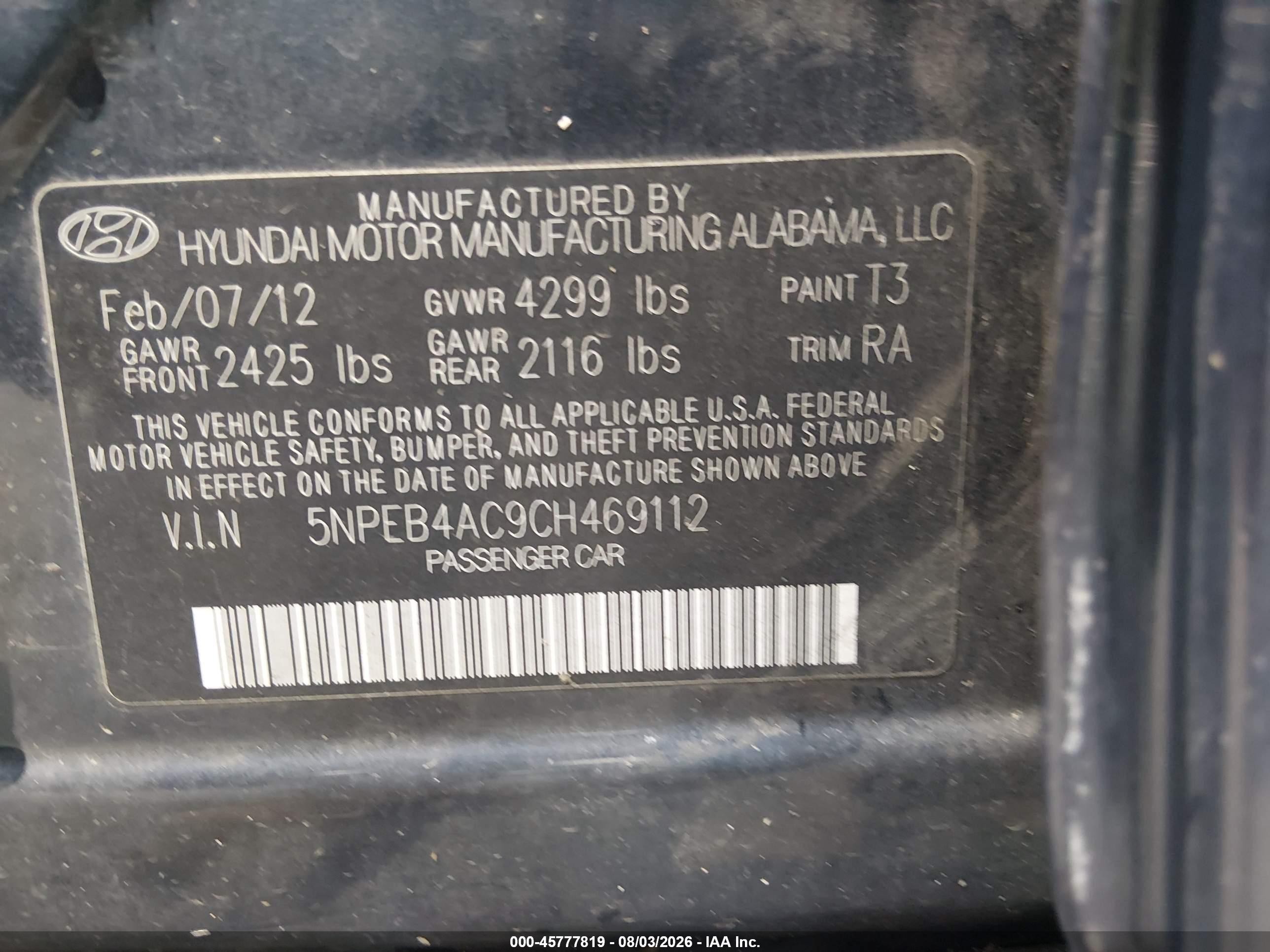 2012 Hyundai Sonata Gls Серый vin: 5NPEB4AC9CH469112