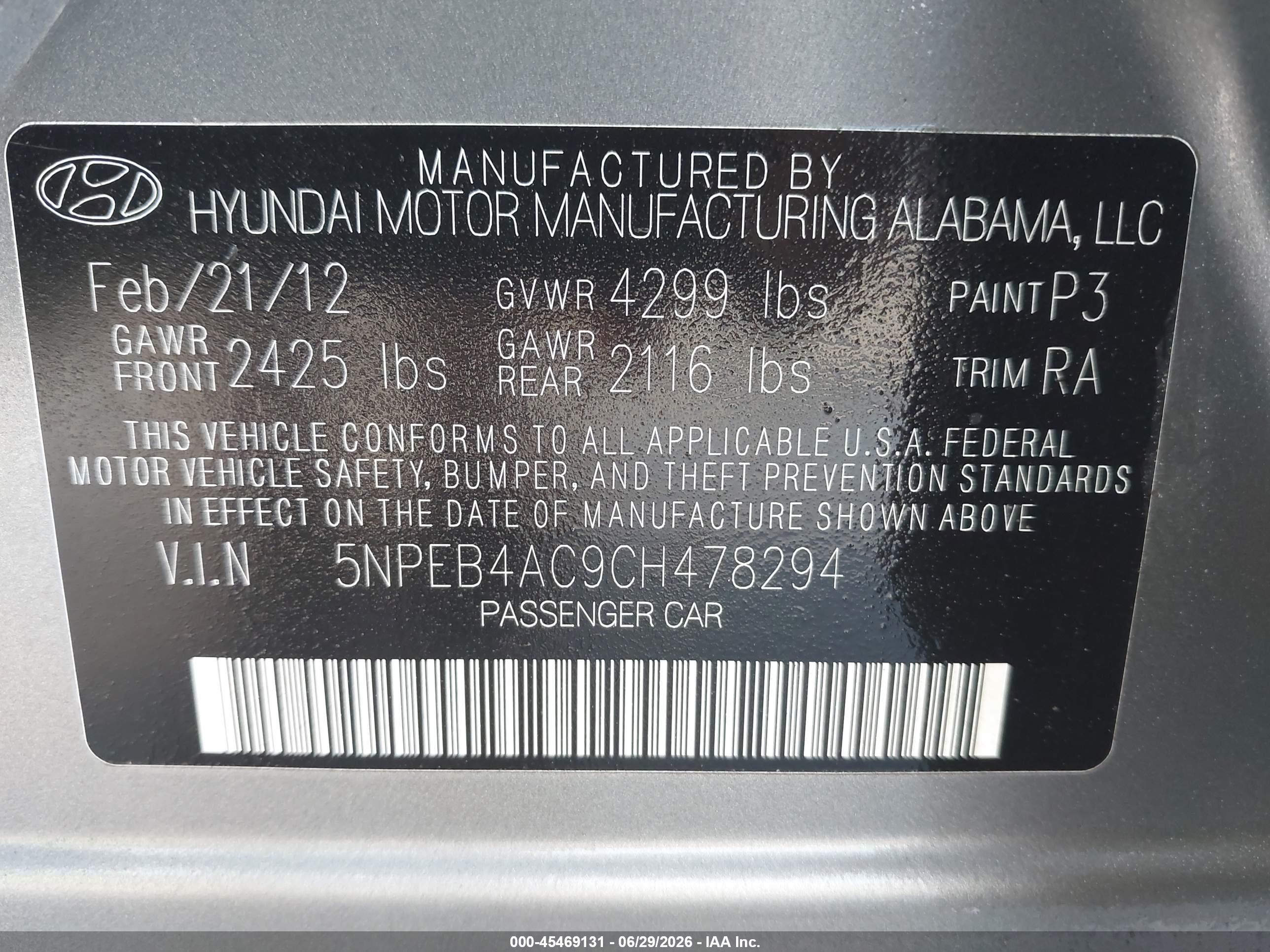 2012 Hyundai Sonata Gls Gray vin: 5NPEB4AC9CH478294