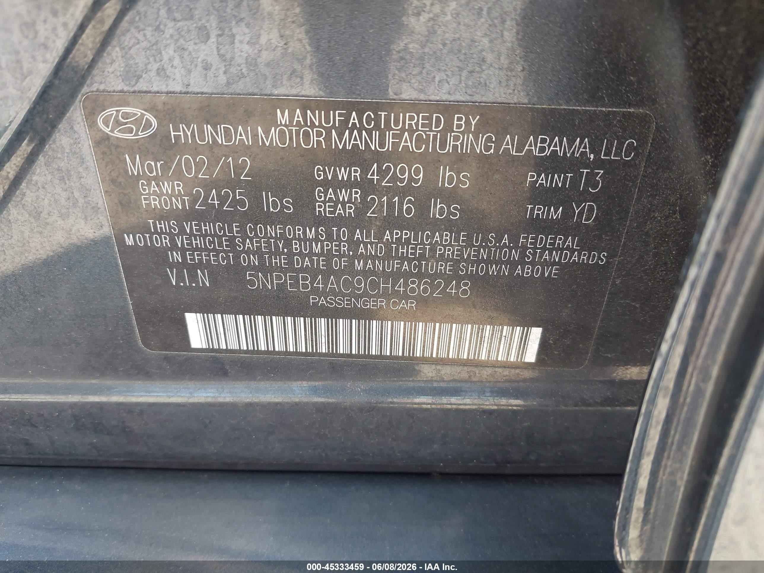 2012 Hyundai Sonata Gls Blue vin: 5NPEB4AC9CH486248