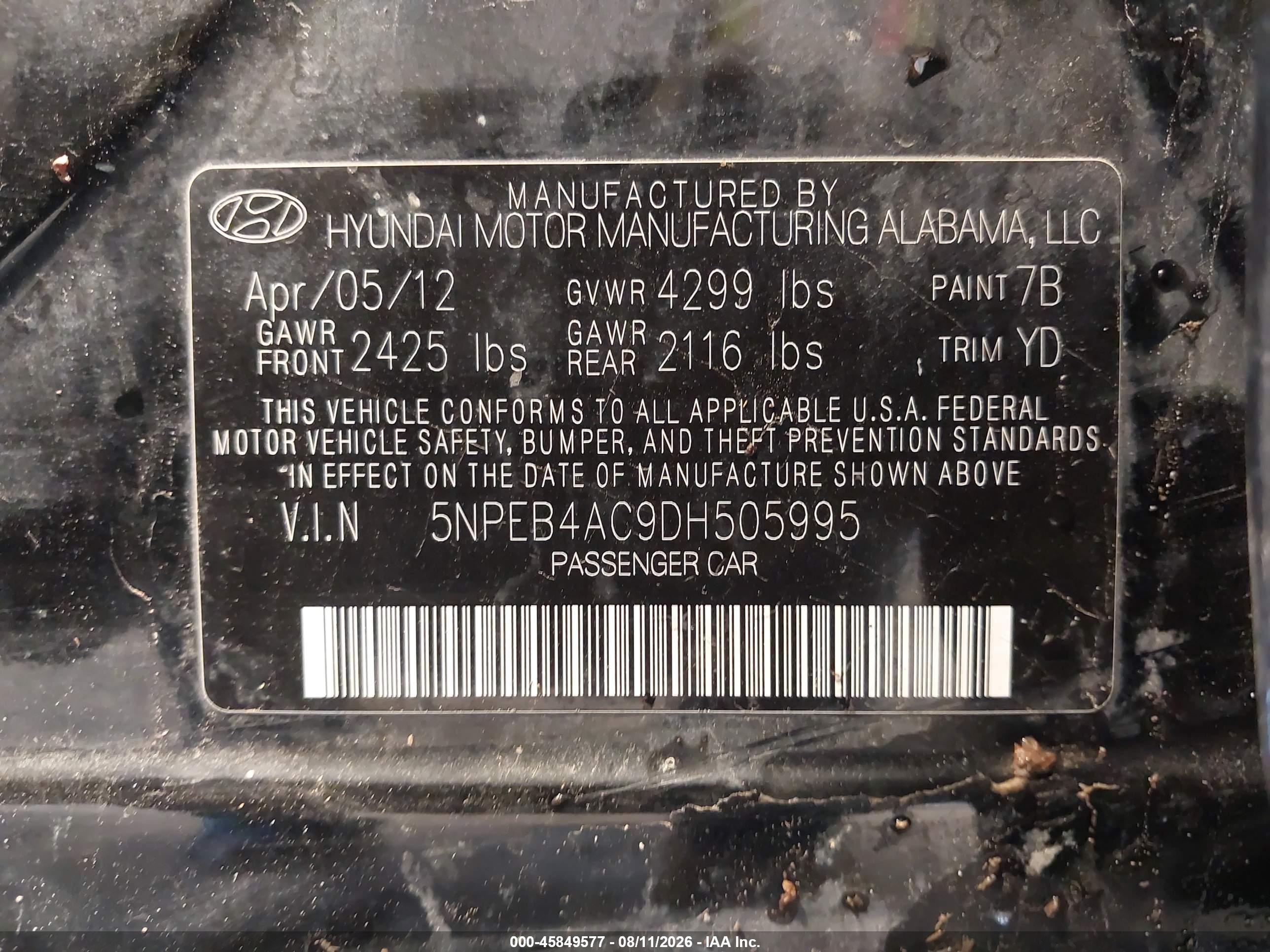 2013 Hyundai Sonata Gls Black vin: 5NPEB4AC9DH505995