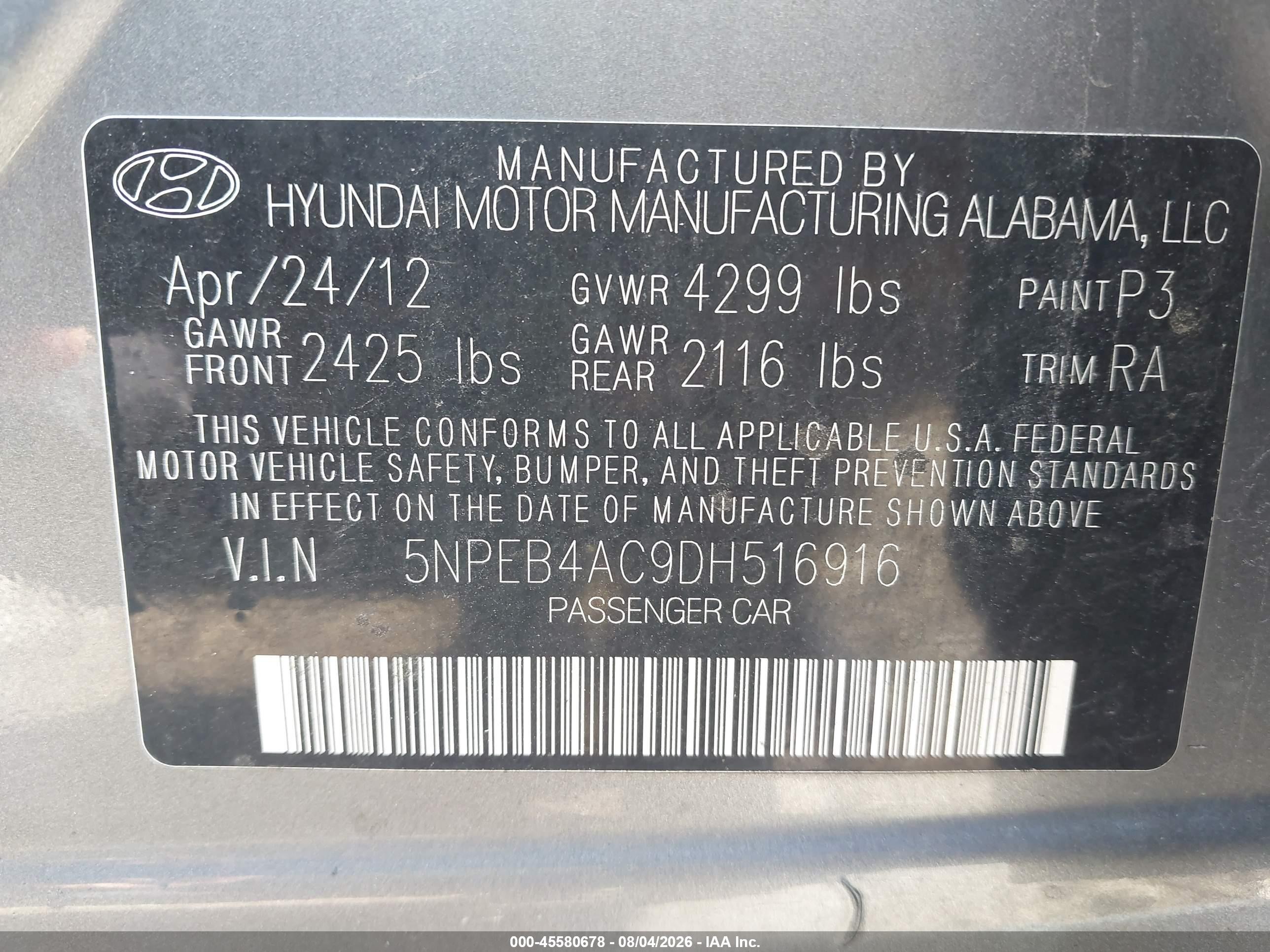 2013 Hyundai Sonata Gls Gray vin: 5NPEB4AC9DH516916