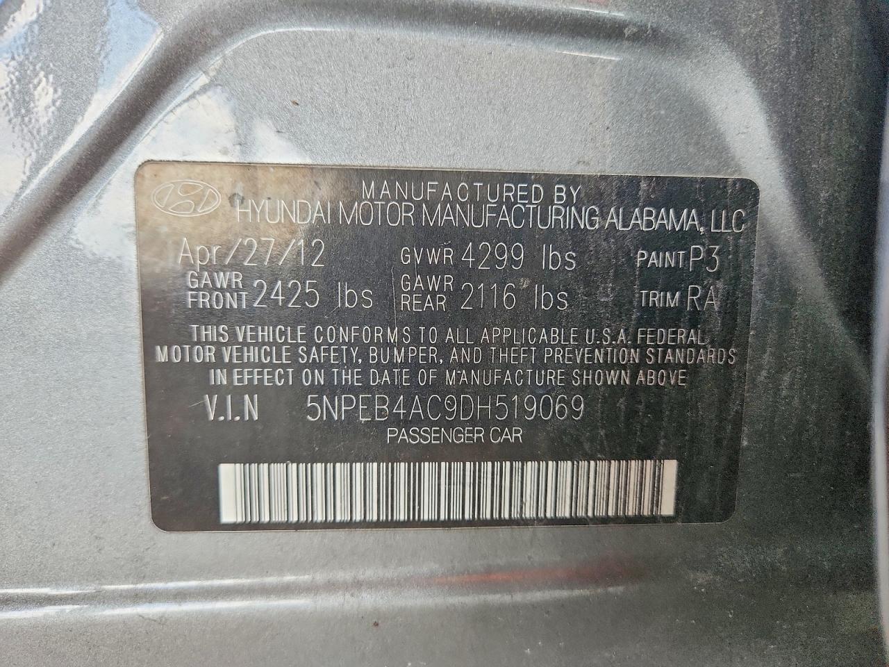 2013 Hyundai Sonata Gls Gray vin: 5NPEB4AC9DH519069