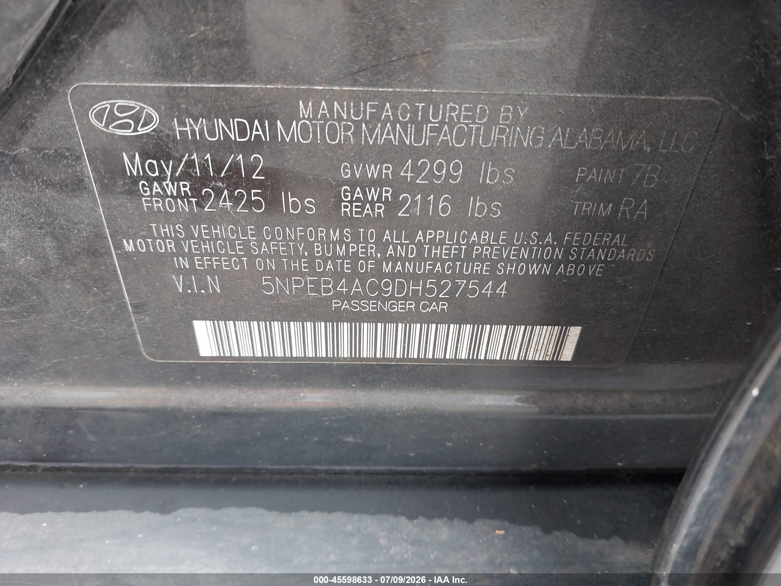 2013 Hyundai Sonata Gls Black vin: 5NPEB4AC9DH527544