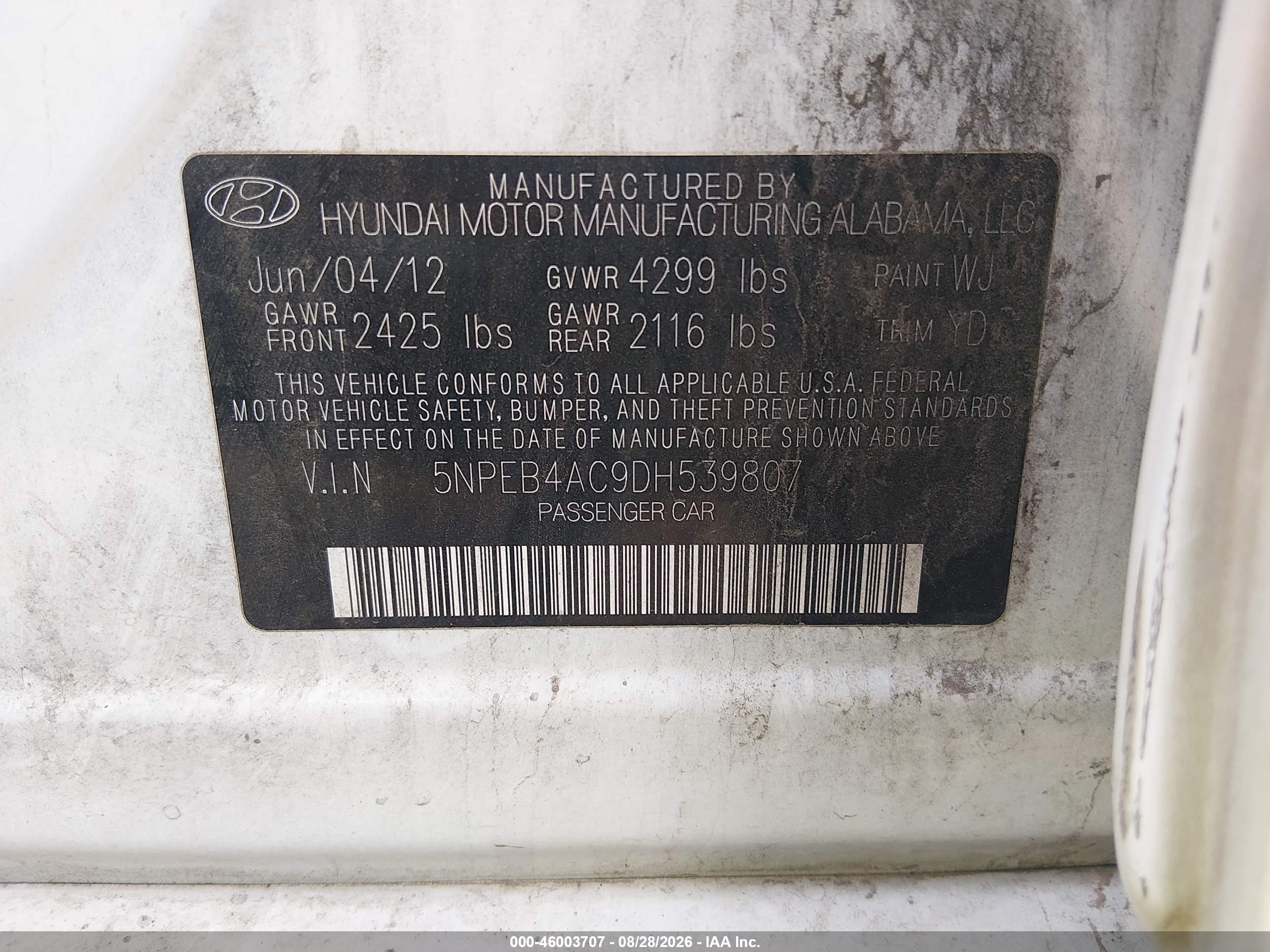 2013 Hyundai Sonata Gls White vin: 5NPEB4AC9DH539807