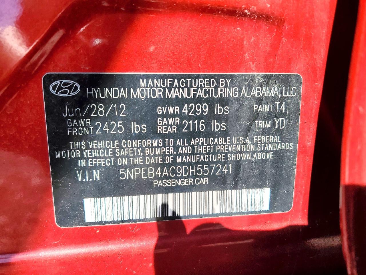2013 Hyundai Sonata Gls Red vin: 5NPEB4AC9DH557241