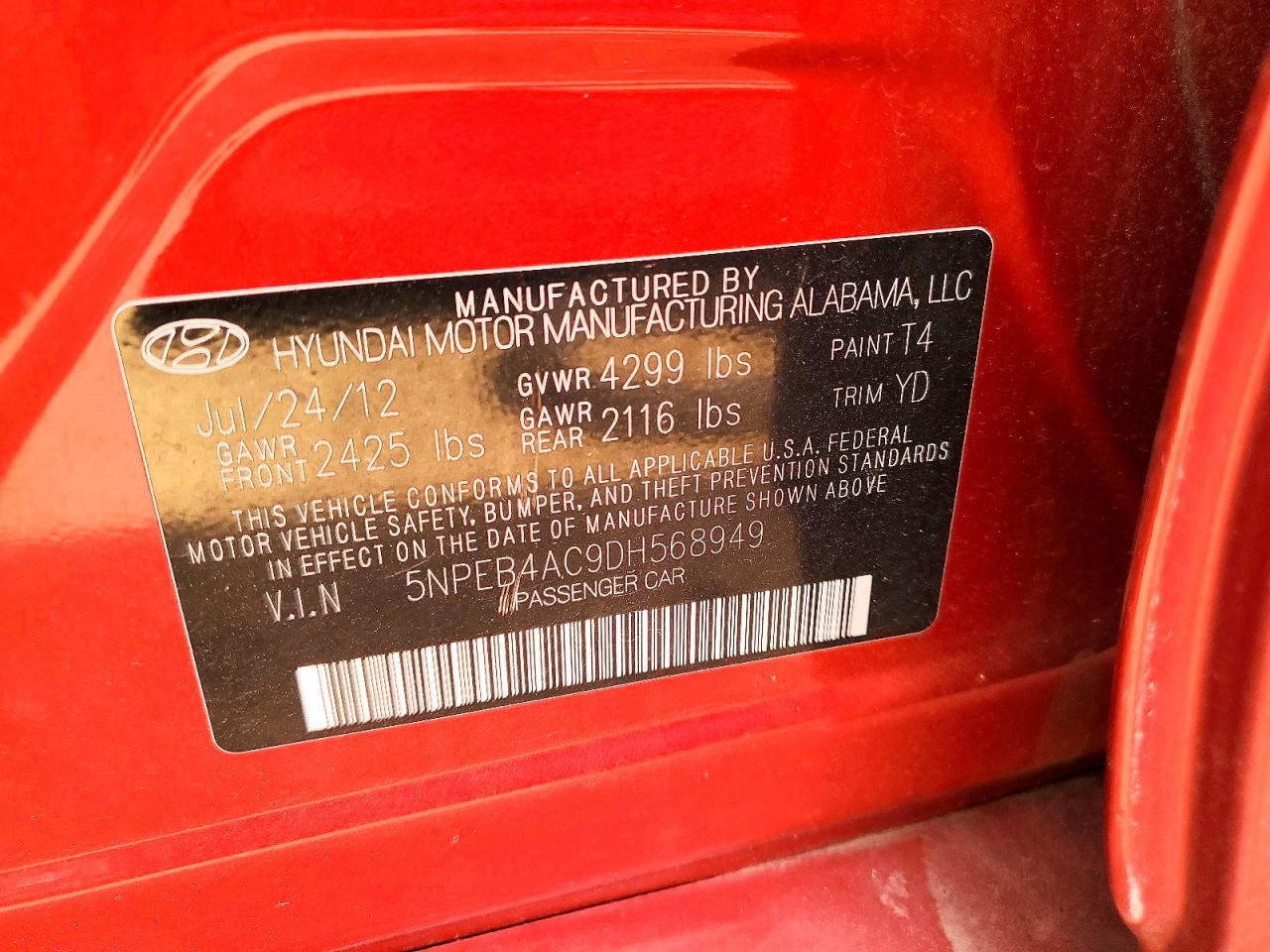 2013 Hyundai Sonata Gls Red vin: 5NPEB4AC9DH568949