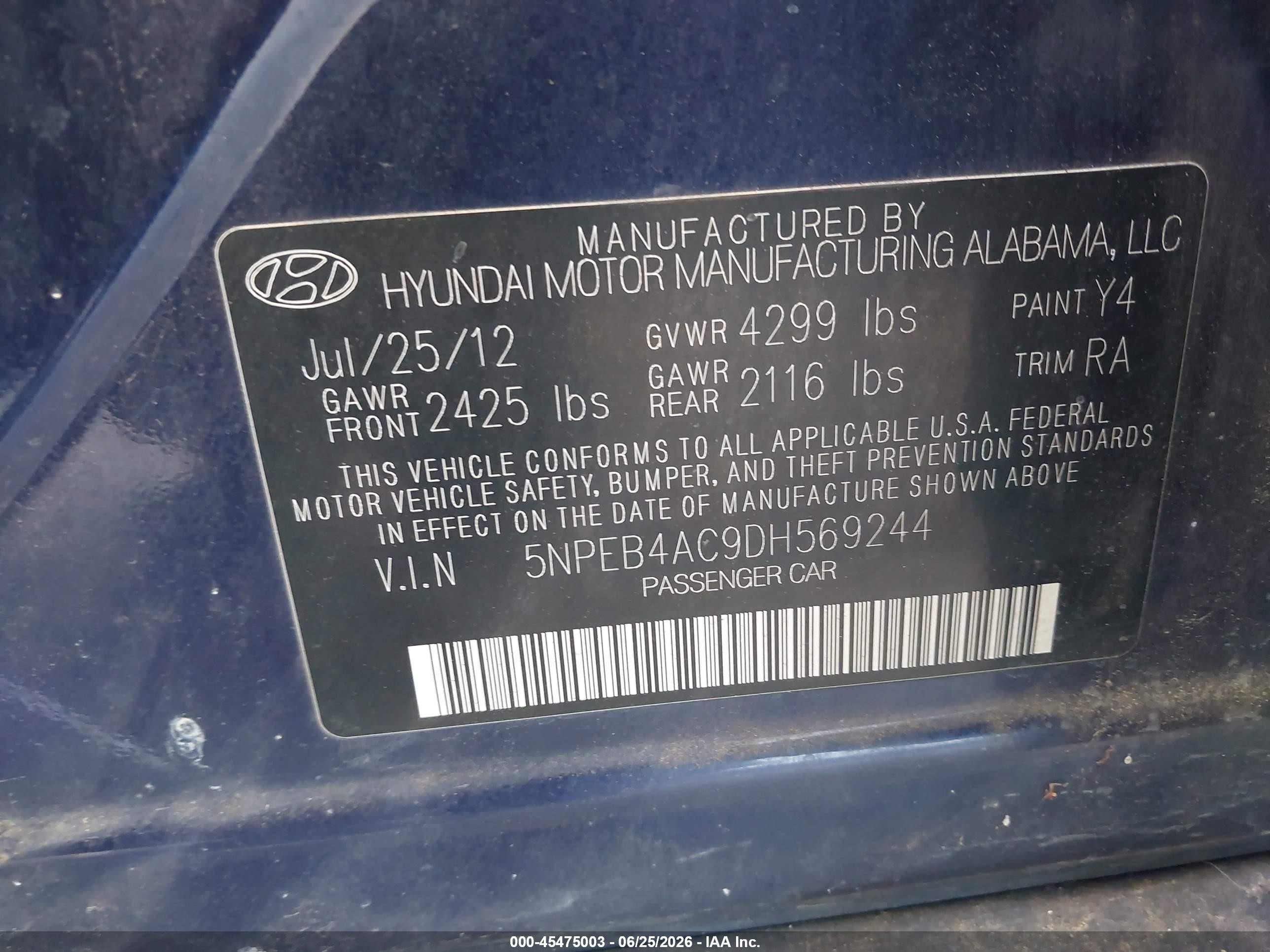 2013 Hyundai Sonata Gls Синий vin: 5NPEB4AC9DH569244