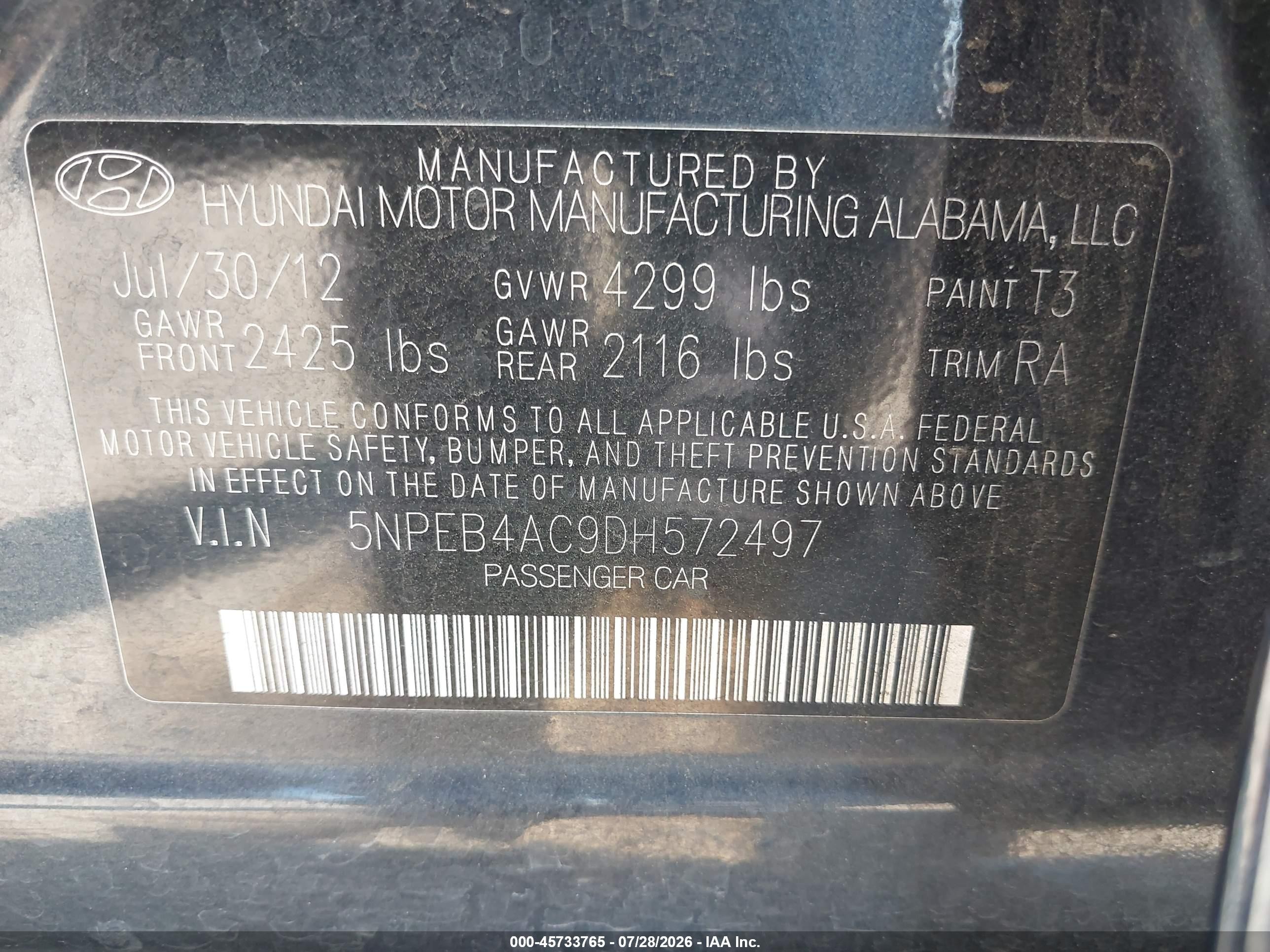 2013 Hyundai Sonata Gls Blue vin: 5NPEB4AC9DH572497