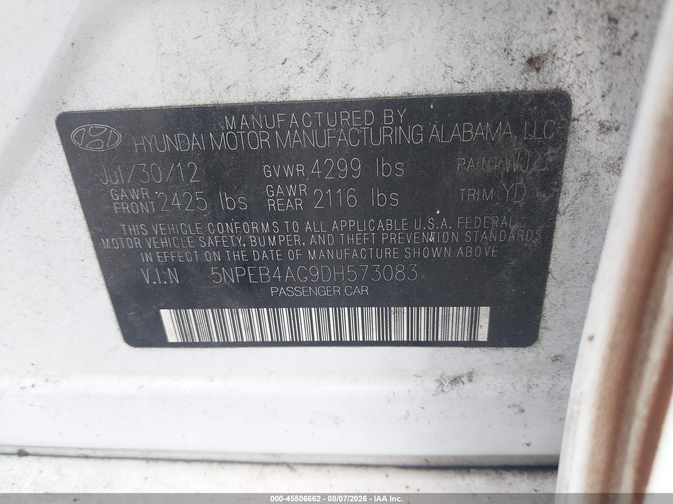 2013 Hyundai Sonata Gls White vin: 5NPEB4AC9DH573083