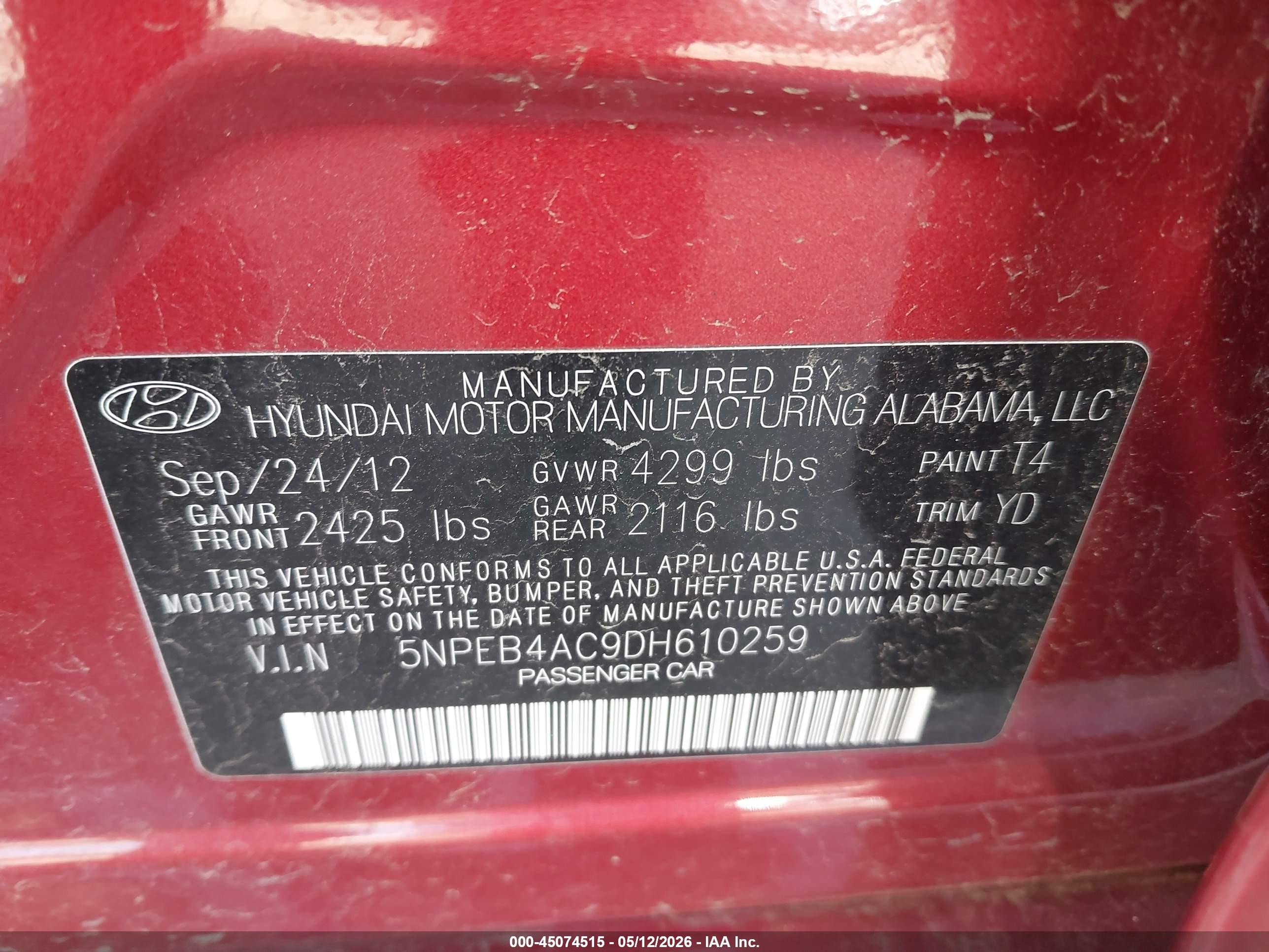 2013 Hyundai Sonata Gls Burgundy vin: 5NPEB4AC9DH610259