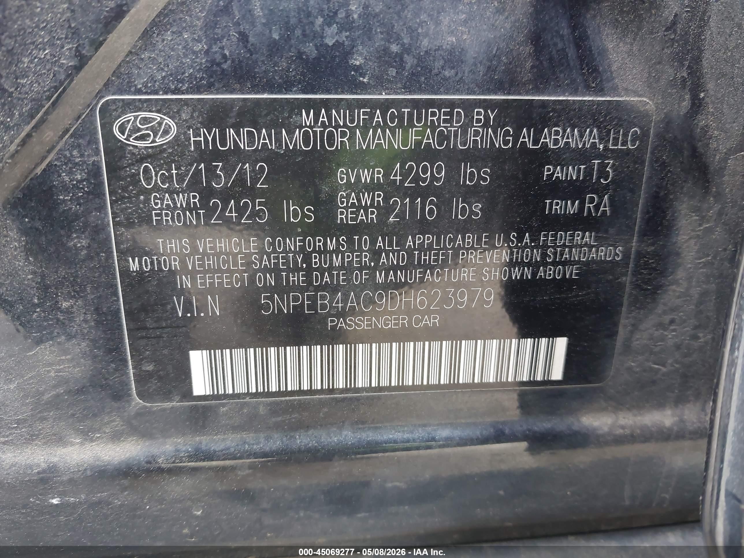 2013 Hyundai Sonata Gls Blue vin: 5NPEB4AC9DH623979