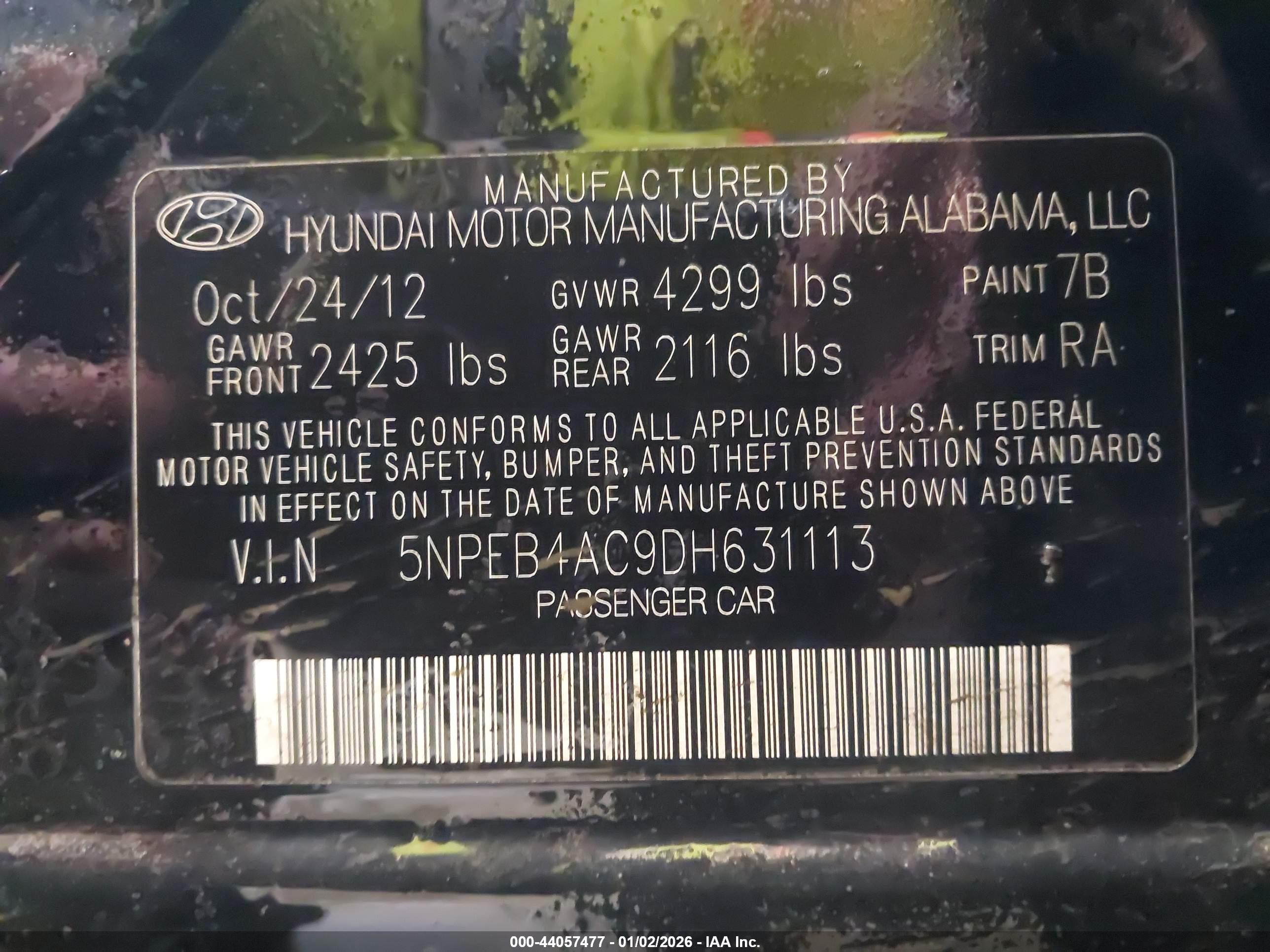 2013 Hyundai Sonata Gls Black vin: 5NPEB4AC9DH631113