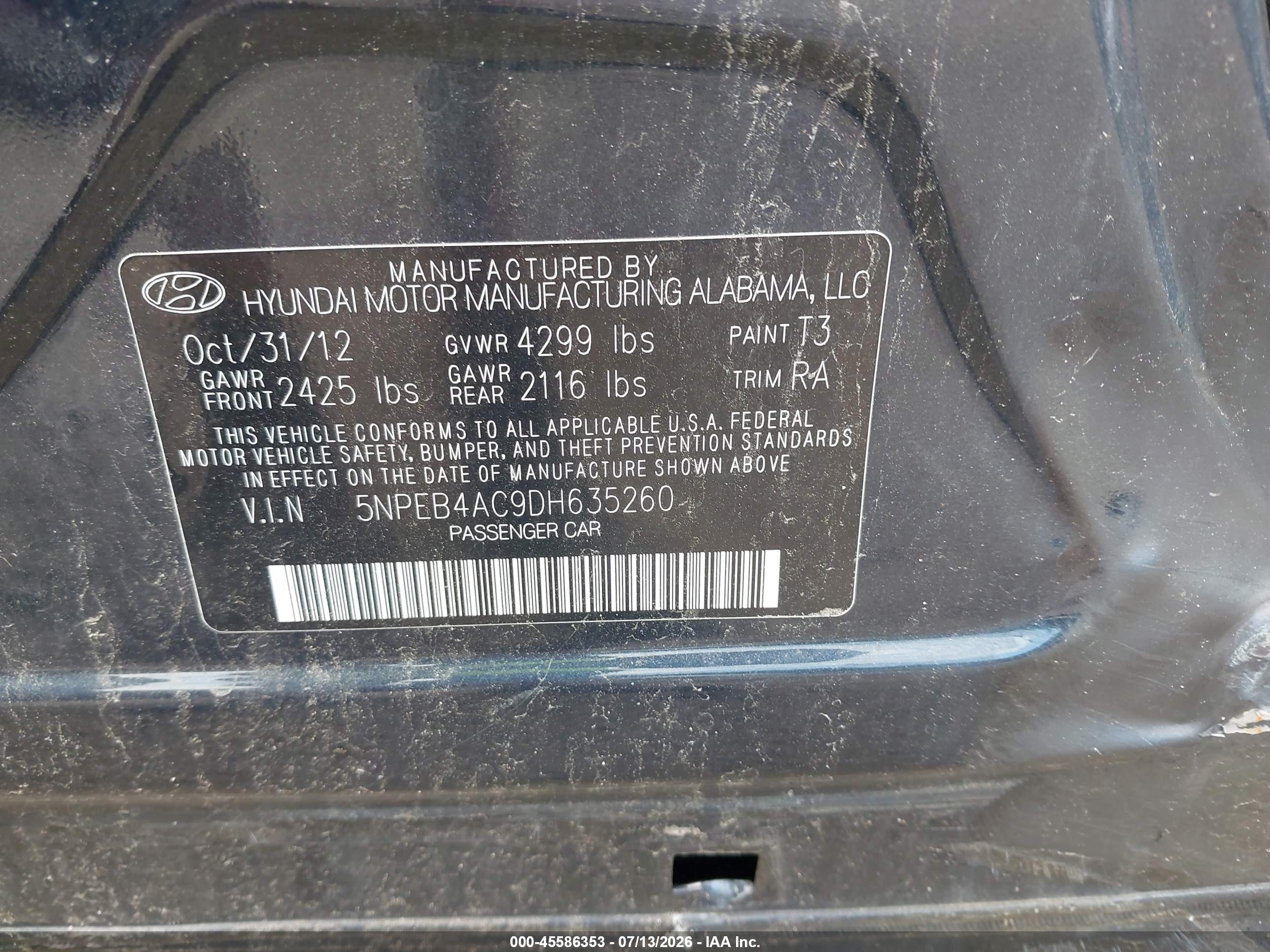 2013 Hyundai Sonata Gls Black vin: 5NPEB4AC9DH635260