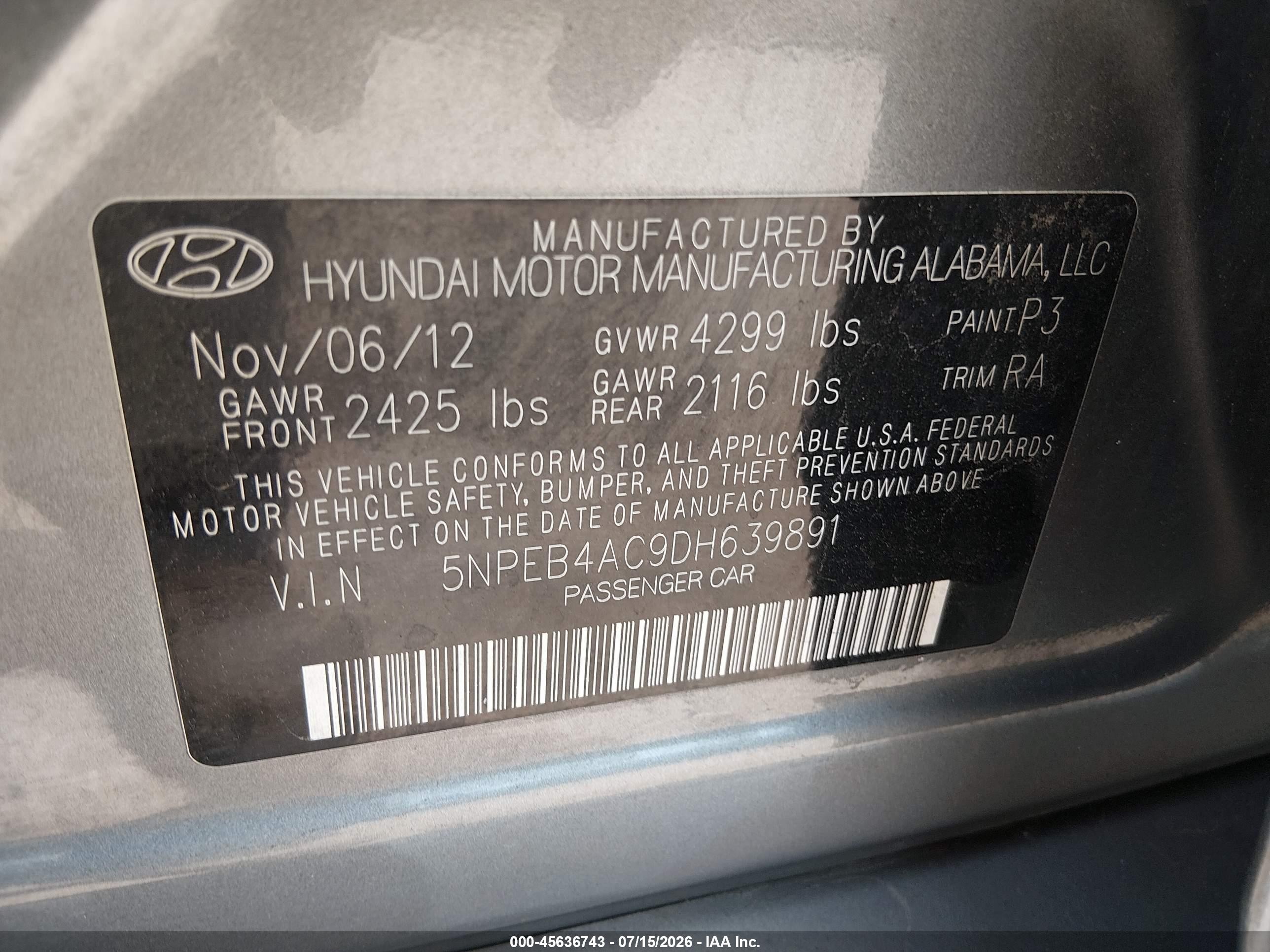 2013 Hyundai Sonata Gls Gray vin: 5NPEB4AC9DH639891