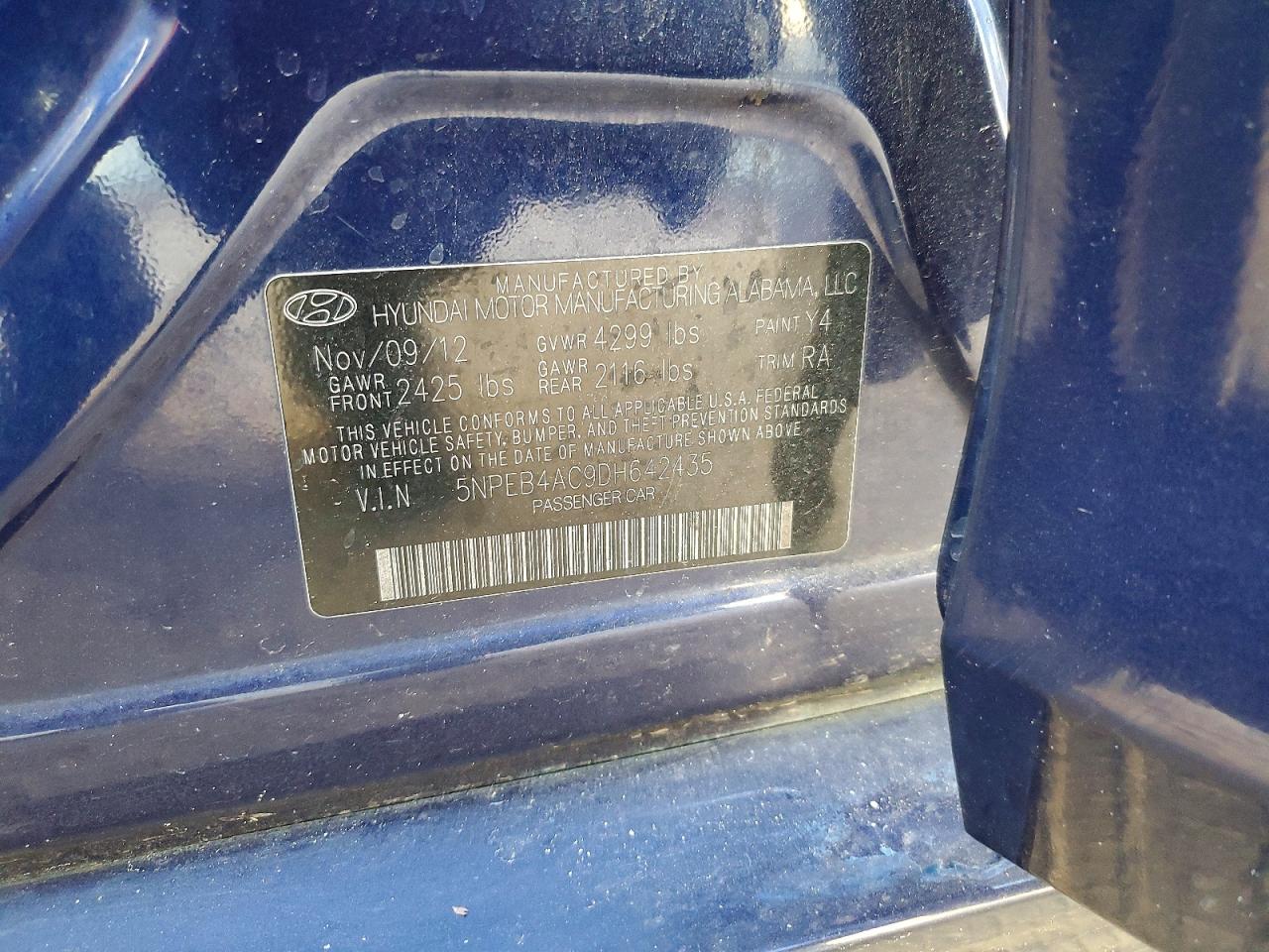 2013 Hyundai Sonata Gls Blue vin: 5NPEB4AC9DH642435