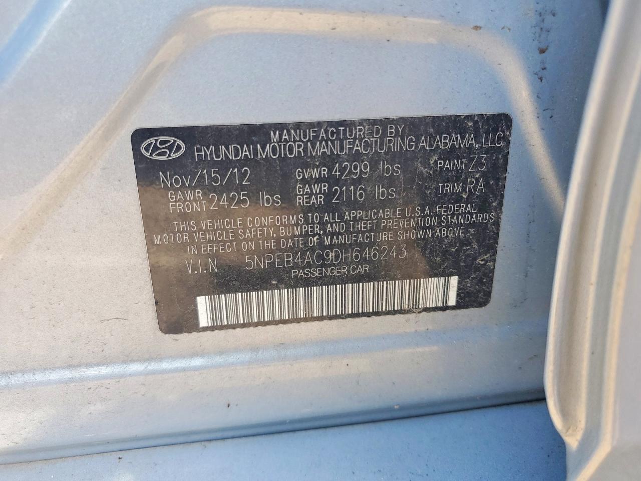 2013 Hyundai Sonata Gls Blue vin: 5NPEB4AC9DH646243