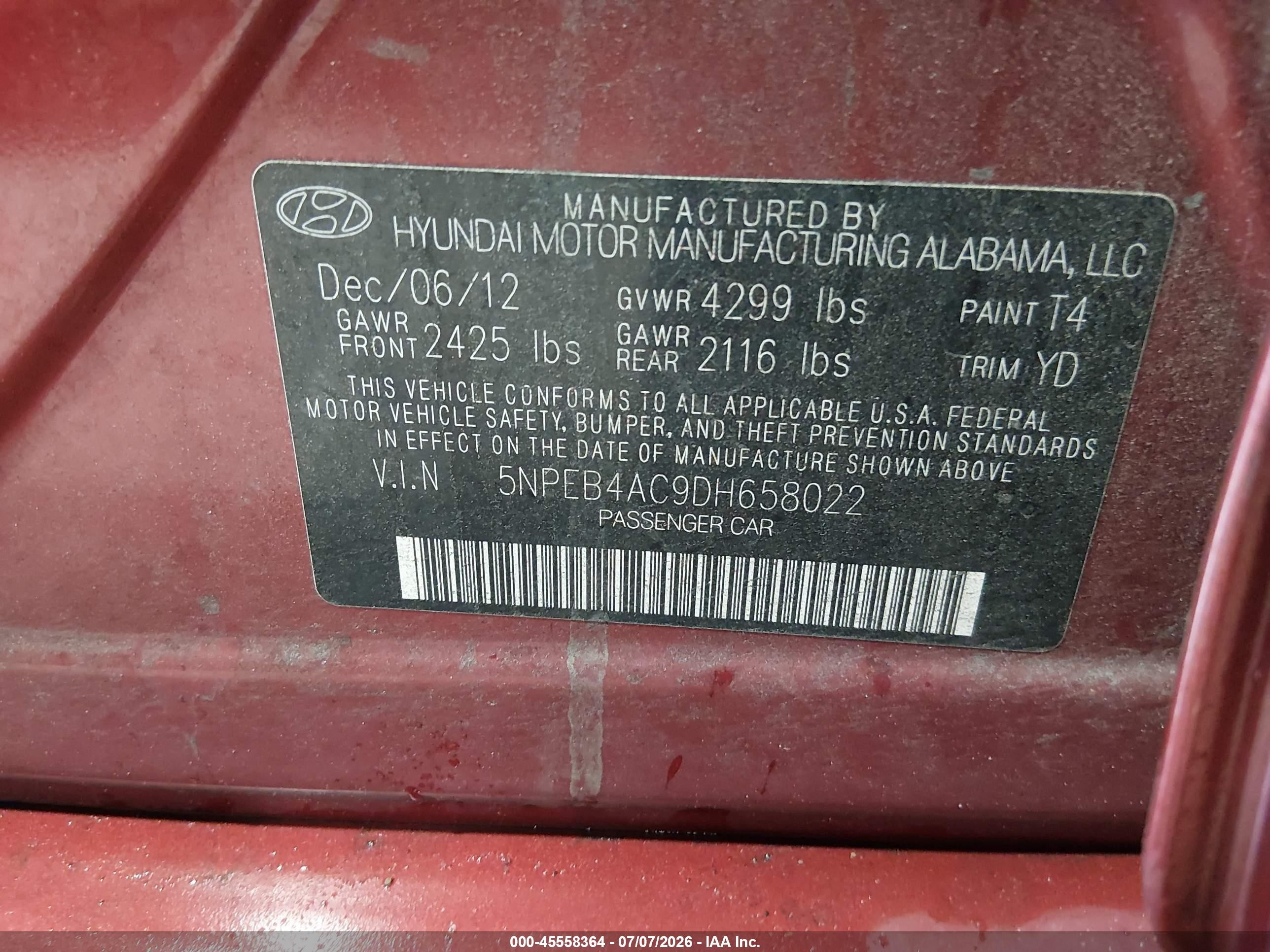 2013 Hyundai Sonata Gls Red vin: 5NPEB4AC9DH658022