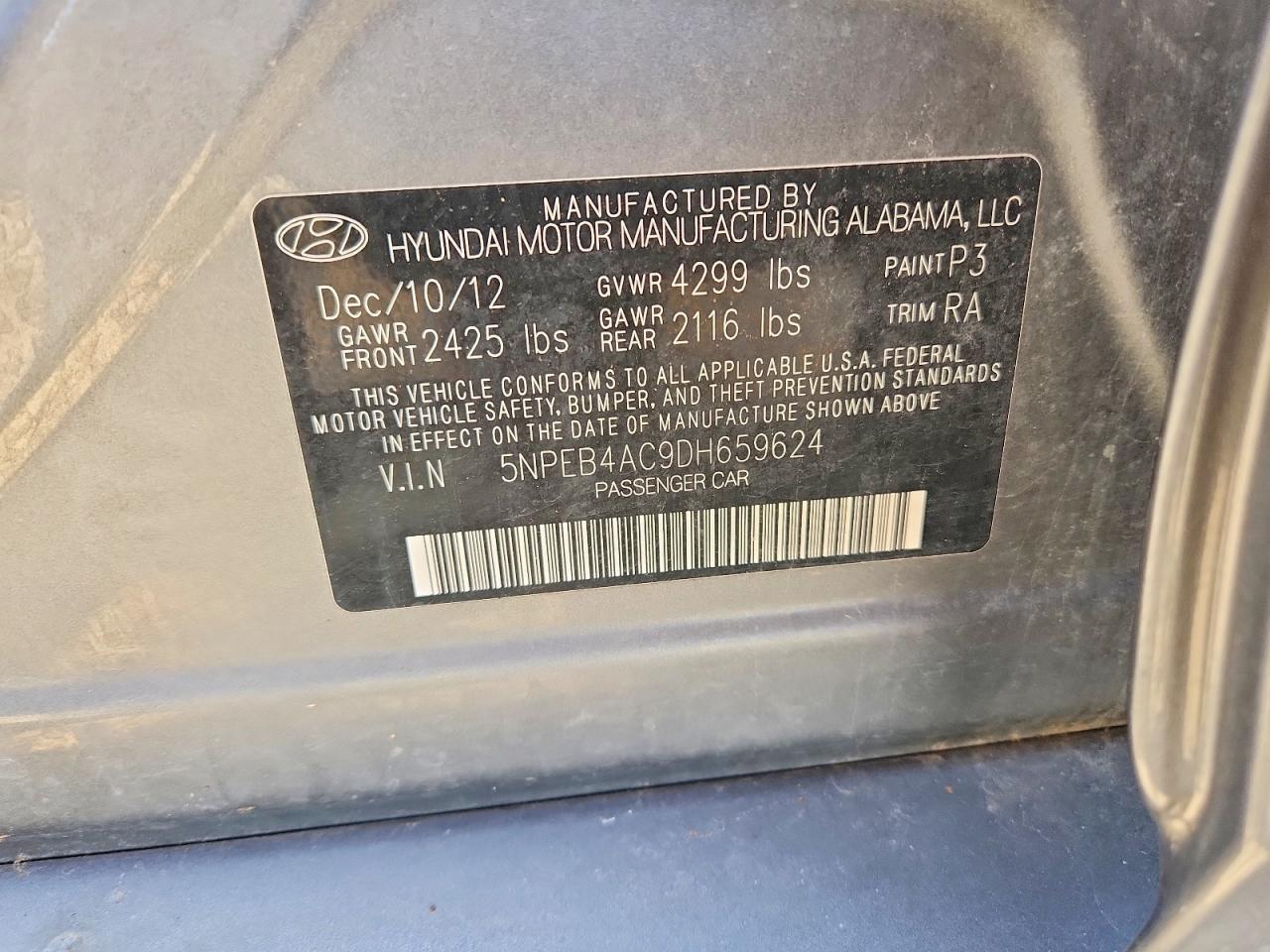2013 Hyundai Sonata Gls Gray vin: 5NPEB4AC9DH659624