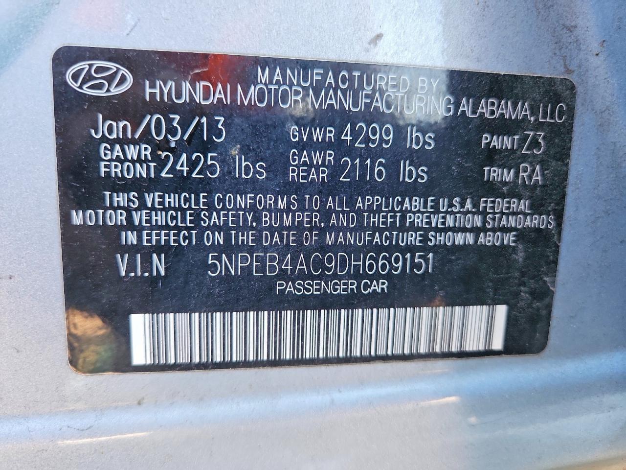 2013 Hyundai Sonata Gls Blue vin: 5NPEB4AC9DH669151