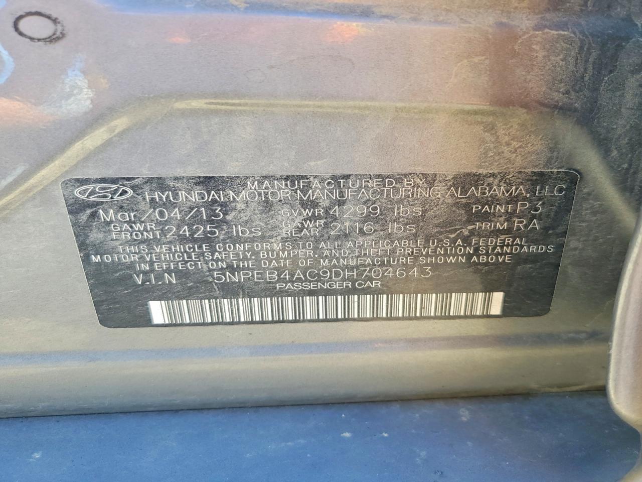 2013 Hyundai Sonata Gls Gray vin: 5NPEB4AC9DH704643