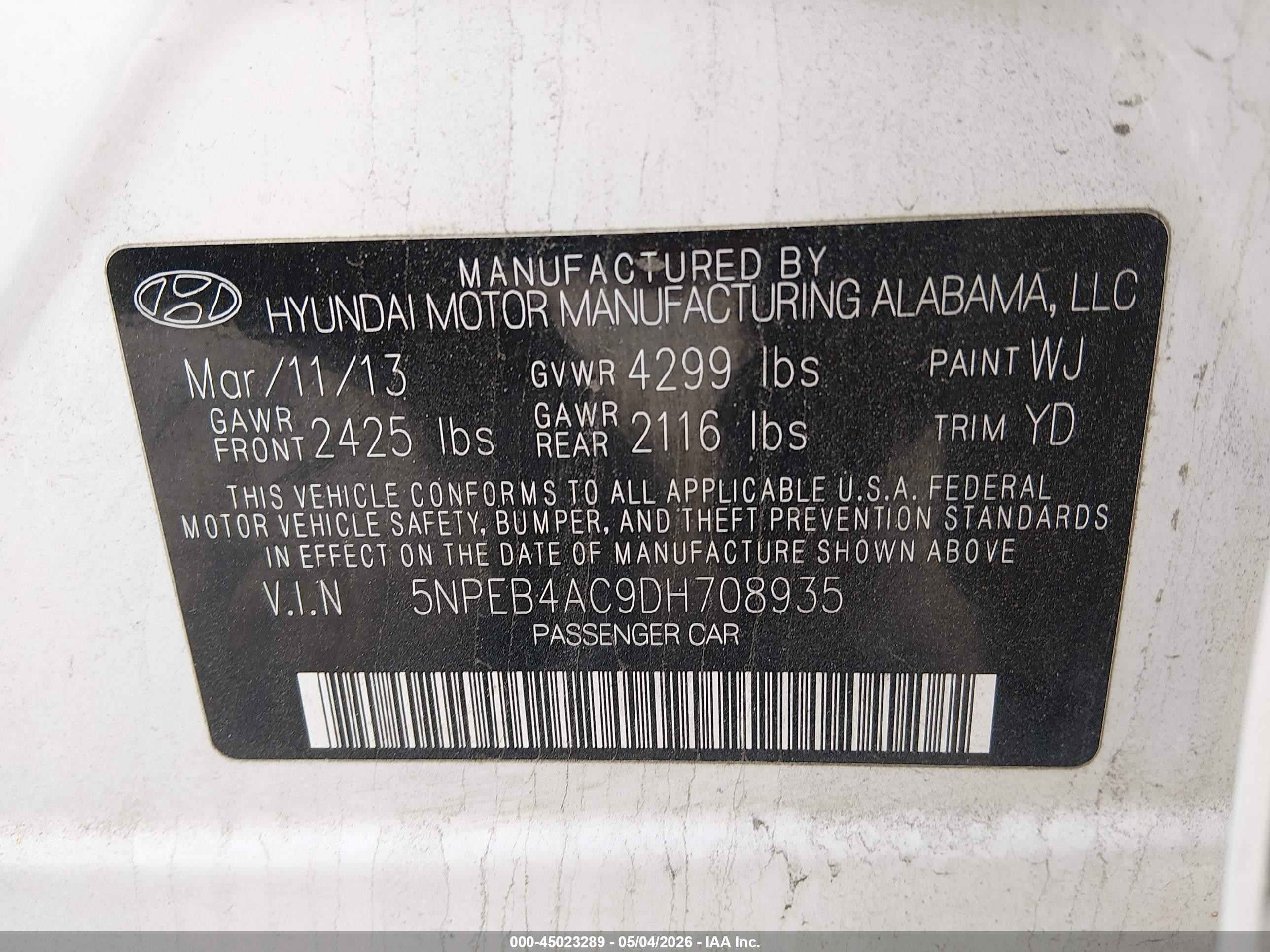 2013 Hyundai Sonata Gls White vin: 5NPEB4AC9DH708935