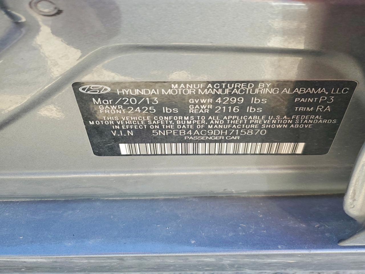 2013 Hyundai Sonata Gls Charcoal vin: 5NPEB4AC9DH715870