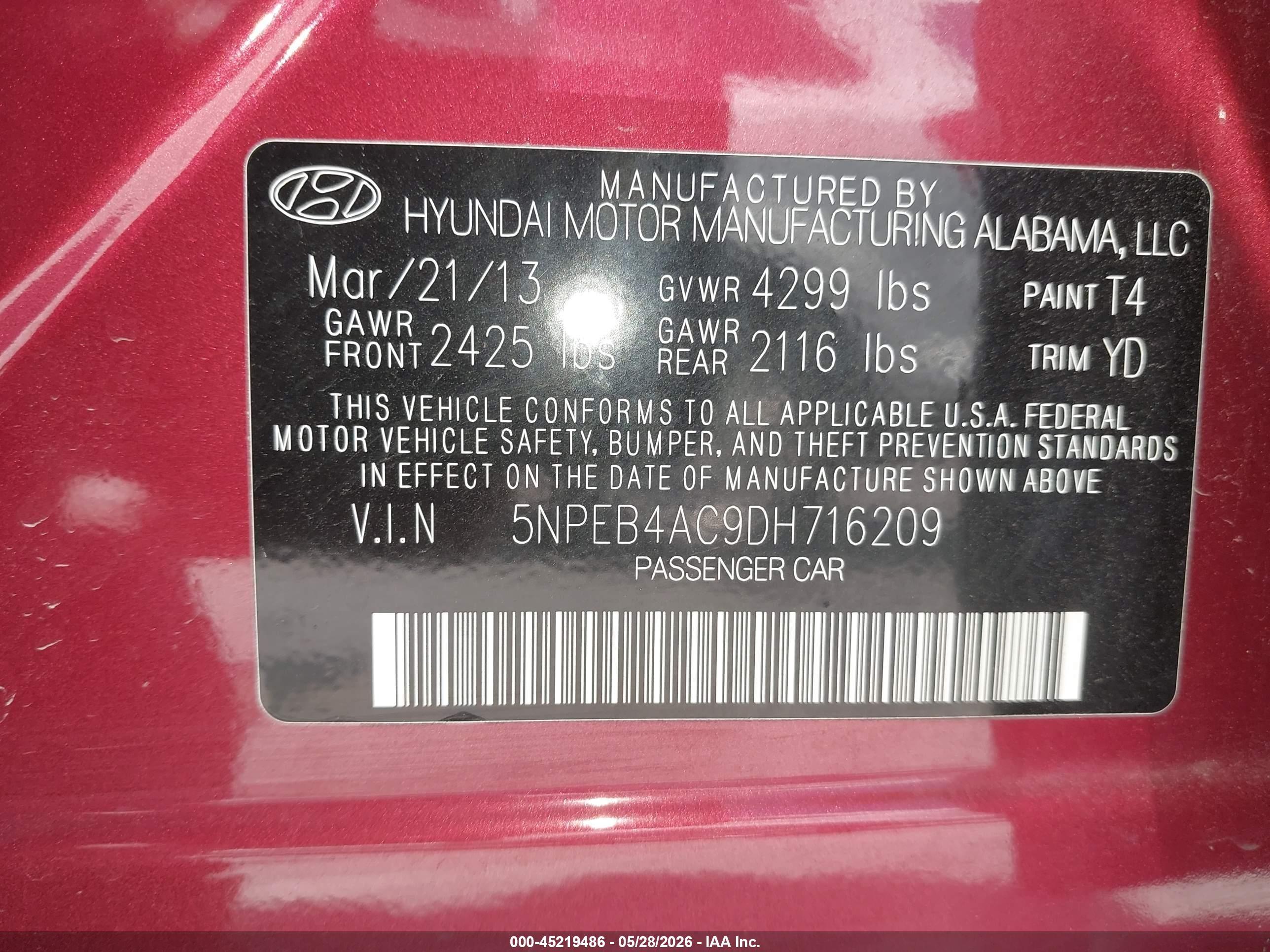 2013 Hyundai Sonata Gls Красный vin: 5NPEB4AC9DH716209