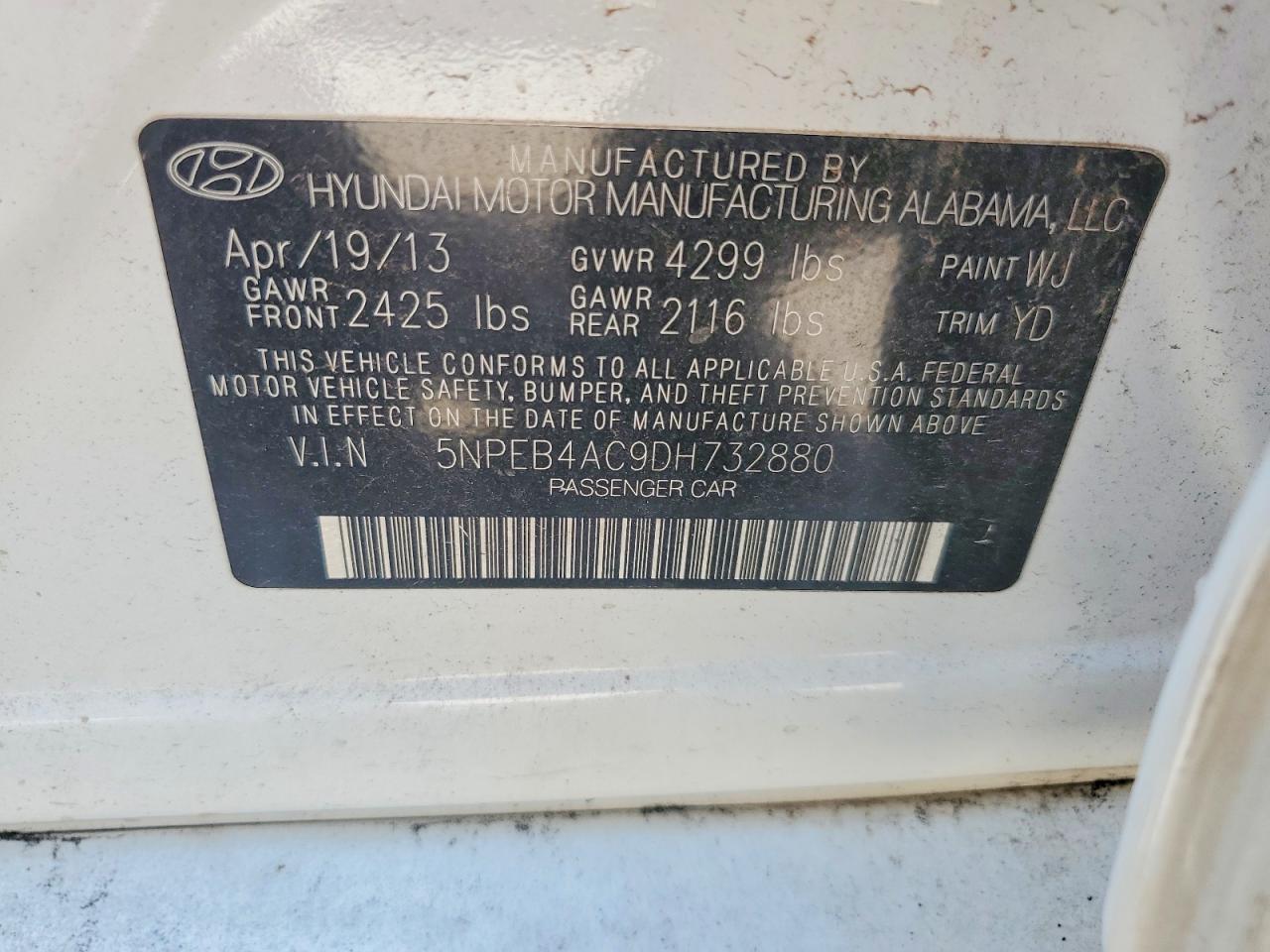 2013 Hyundai Sonata Gls White vin: 5NPEB4AC9DH732880