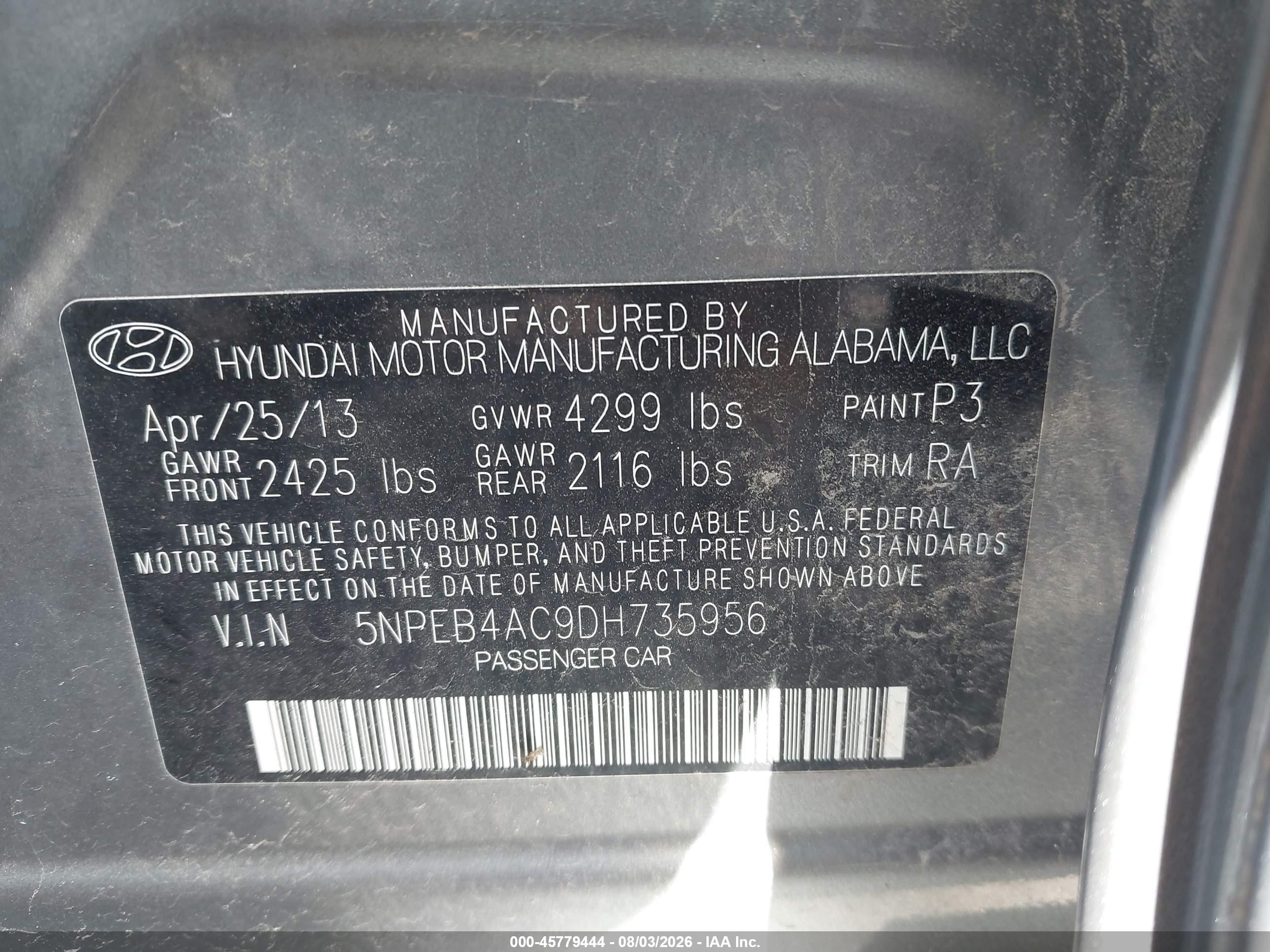 2013 Hyundai Sonata Gls Серый vin: 5NPEB4AC9DH735956