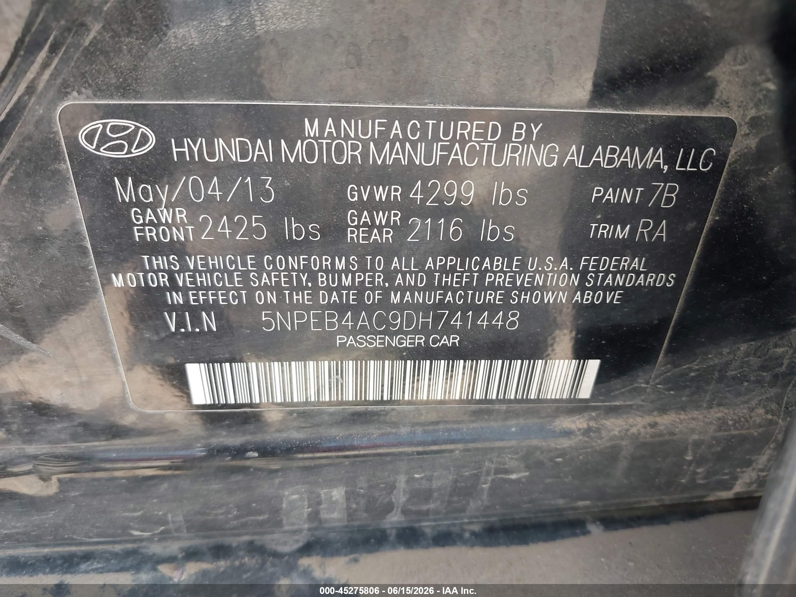 2013 Hyundai Sonata Gls Black vin: 5NPEB4AC9DH741448