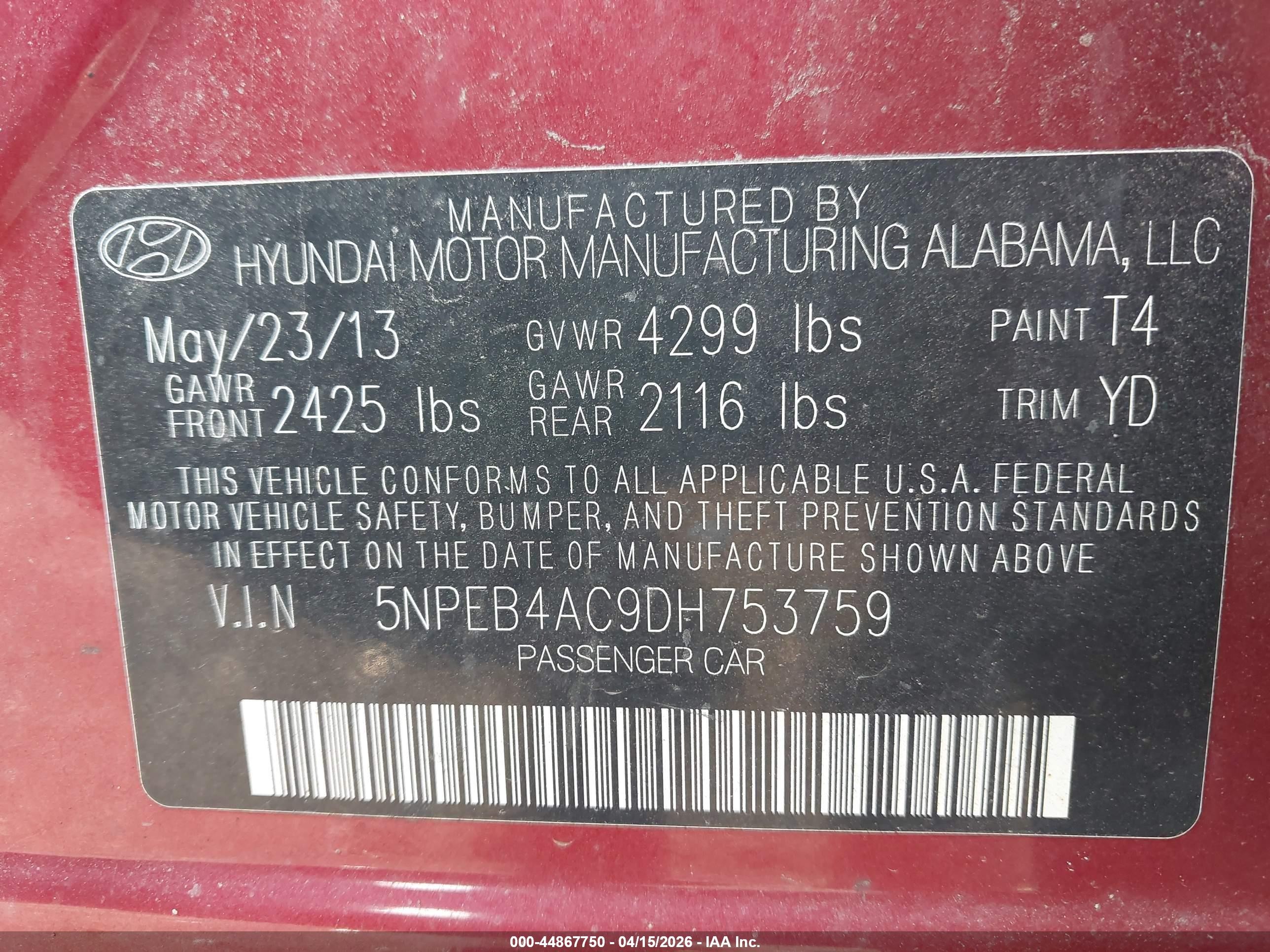 2013 Hyundai Sonata Gls Red vin: 5NPEB4AC9DH753759