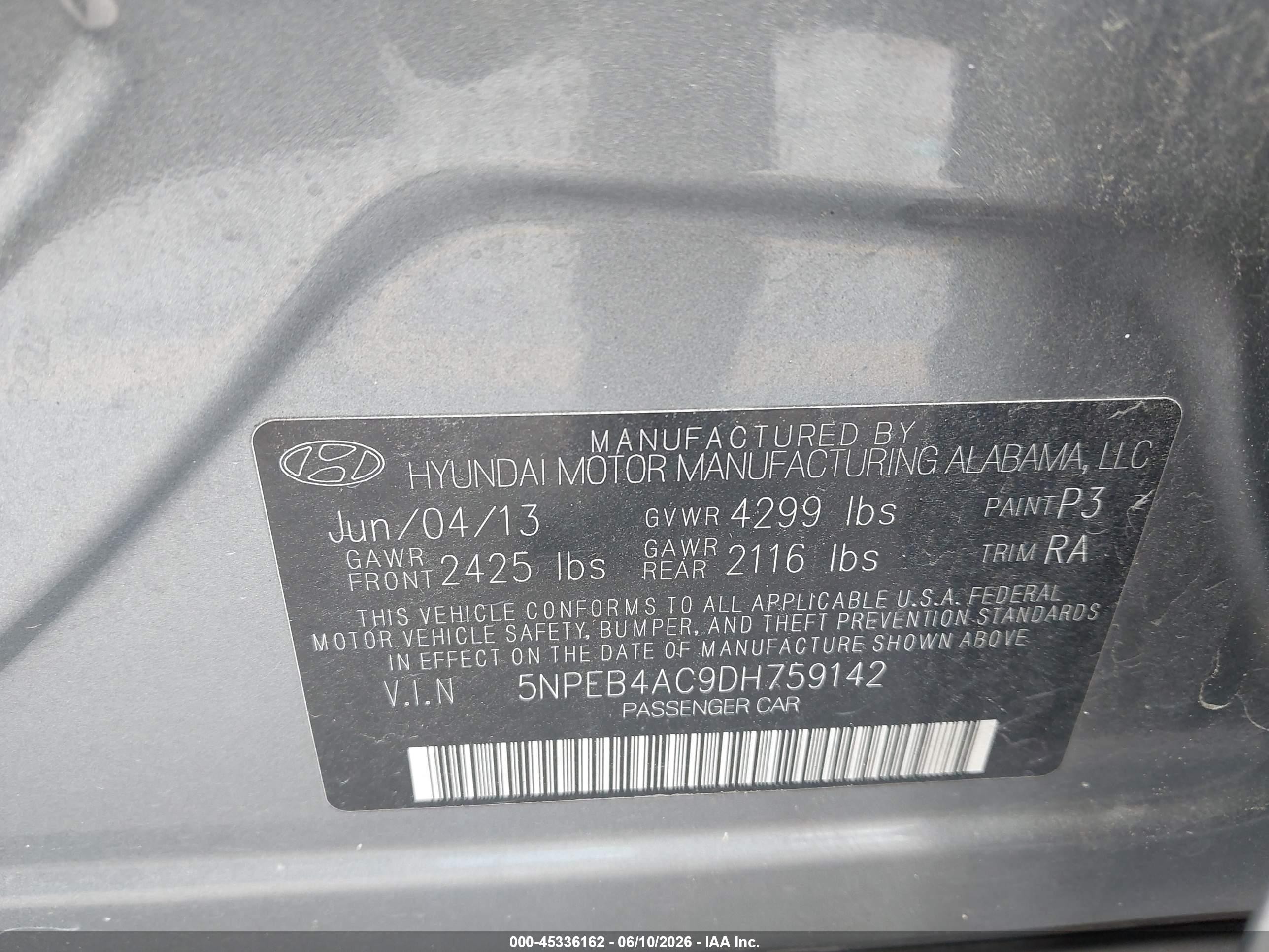 2013 Hyundai Sonata Gls Gray vin: 5NPEB4AC9DH759142