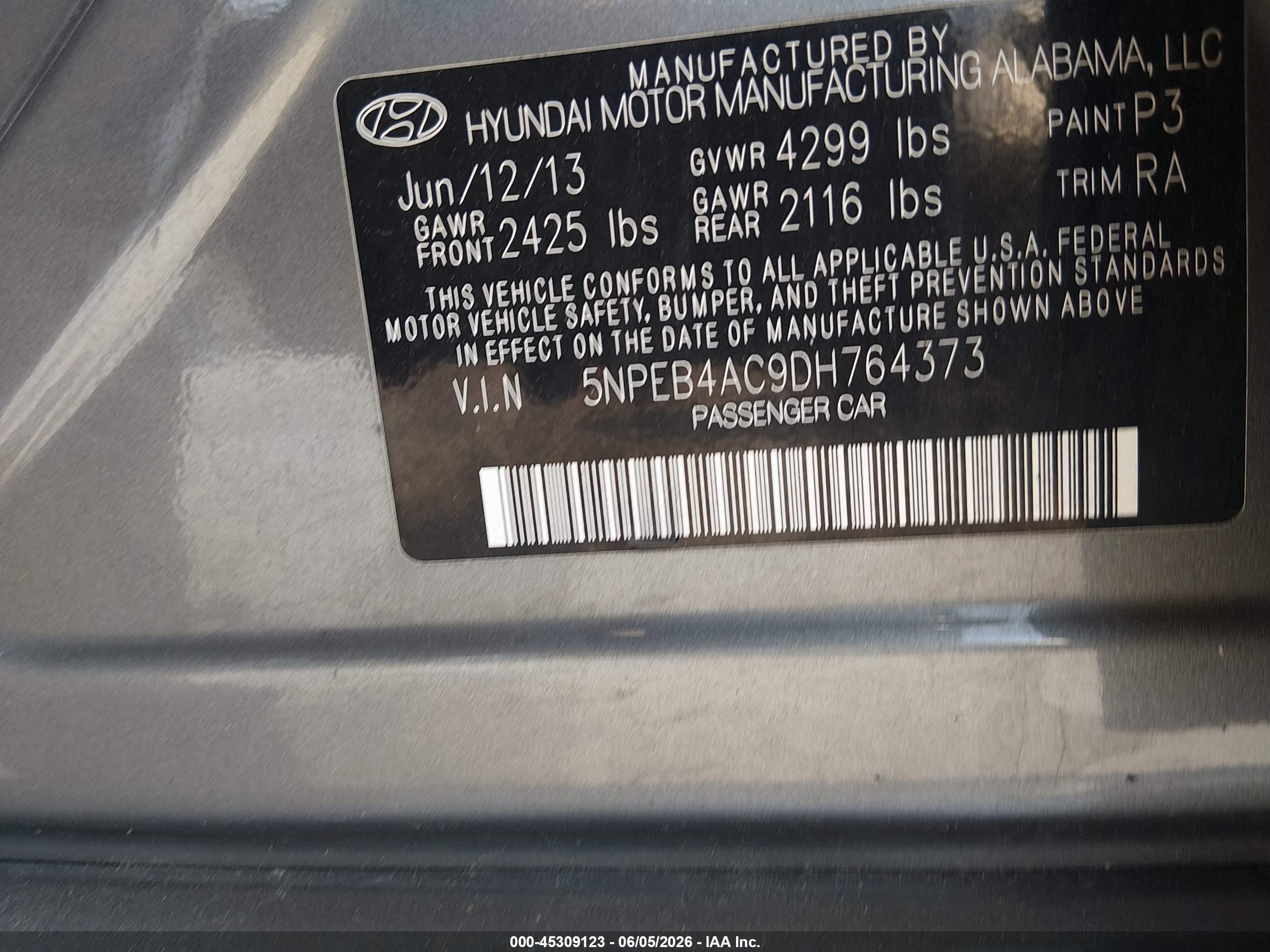 2013 Hyundai Sonata Gls Gray vin: 5NPEB4AC9DH764373
