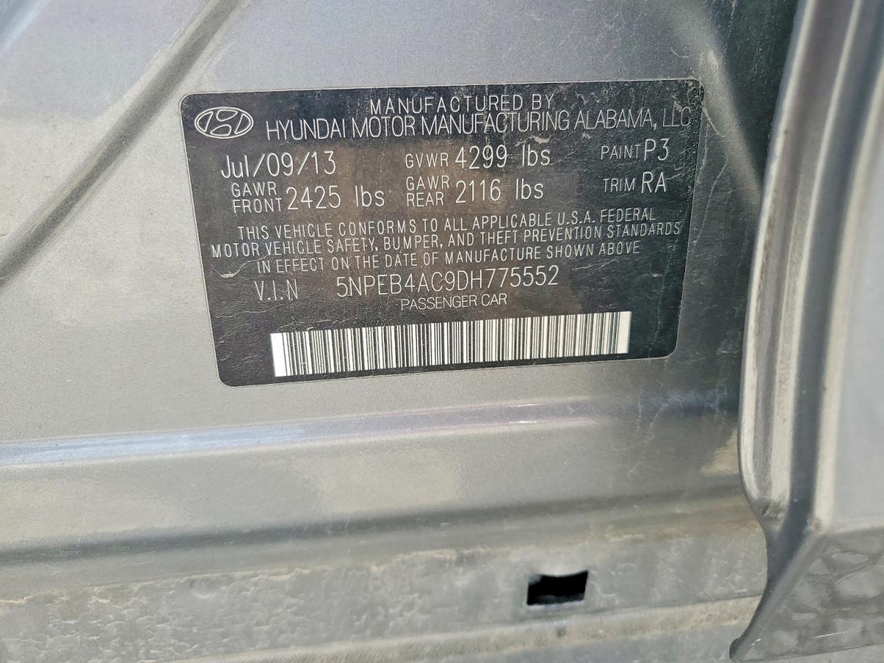 2013 Hyundai Sonata Gls Серый vin: 5NPEB4AC9DH775552