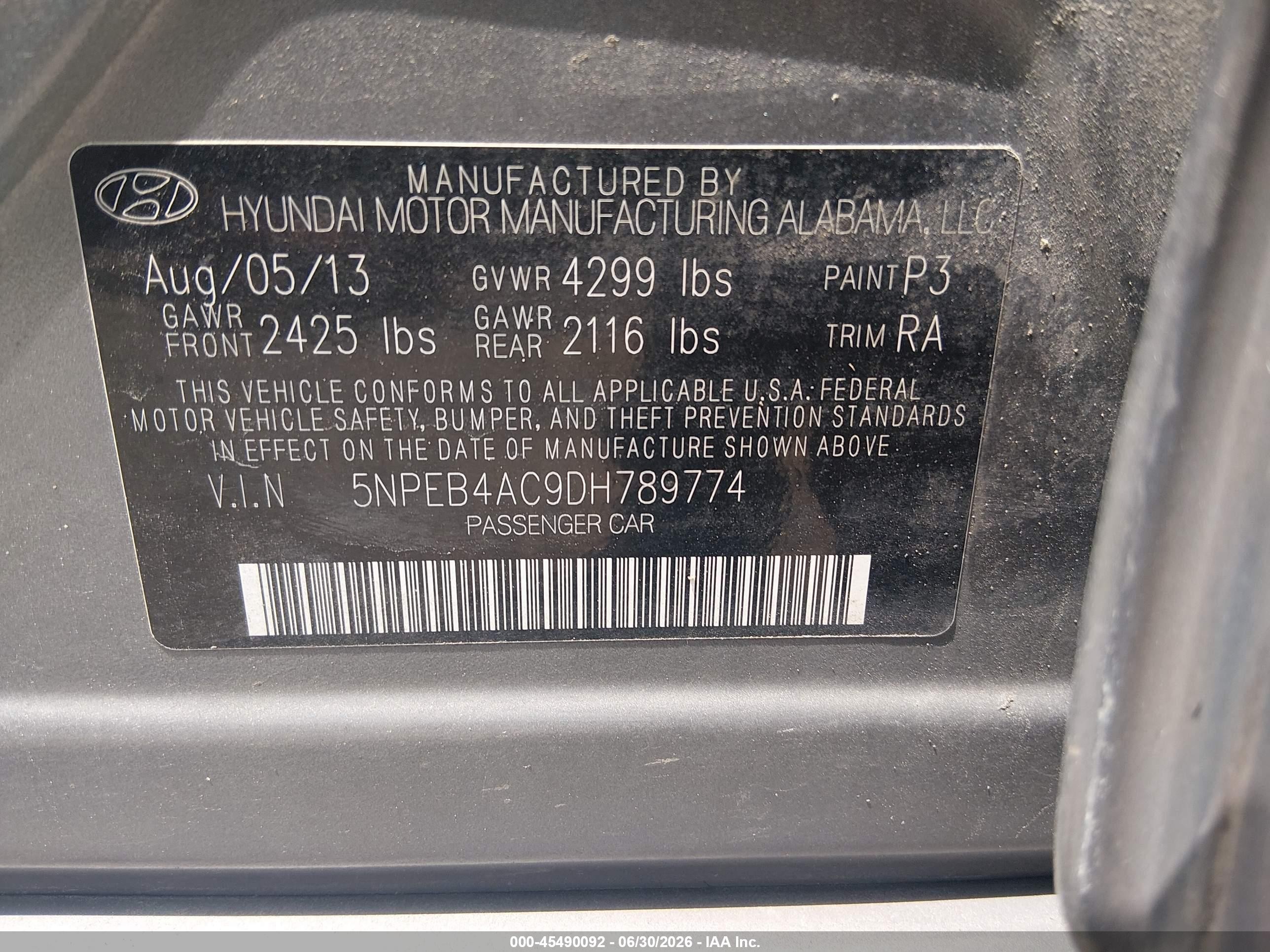 2013 Hyundai Sonata Gls Gray vin: 5NPEB4AC9DH789774