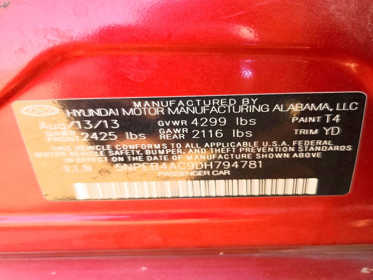 2013 Hyundai Sonata Gls Red vin: 5NPEB4AC9DH794781